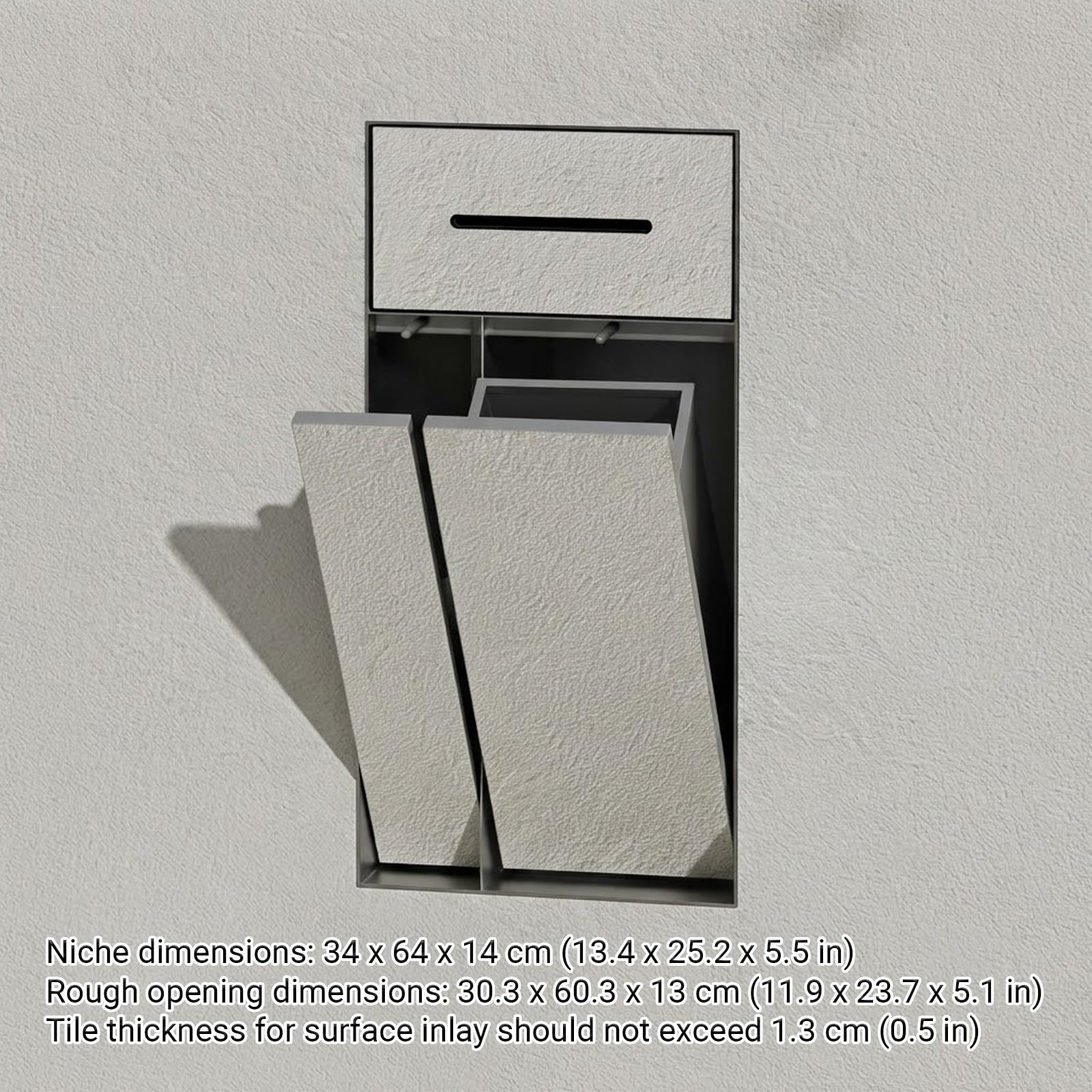 Nicho de Pared, 5-en-1 de Acero INOX 304, Armario Empotrado con Papelera Oculta & portarrollos, Diseño Minimalista para alicatar