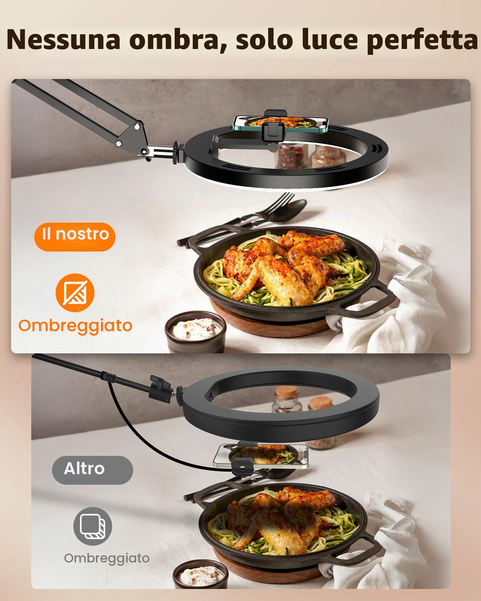 LUXSURE Ring Light 10'' con Braccio Flessibile e Telecomando Bluetooth per Video