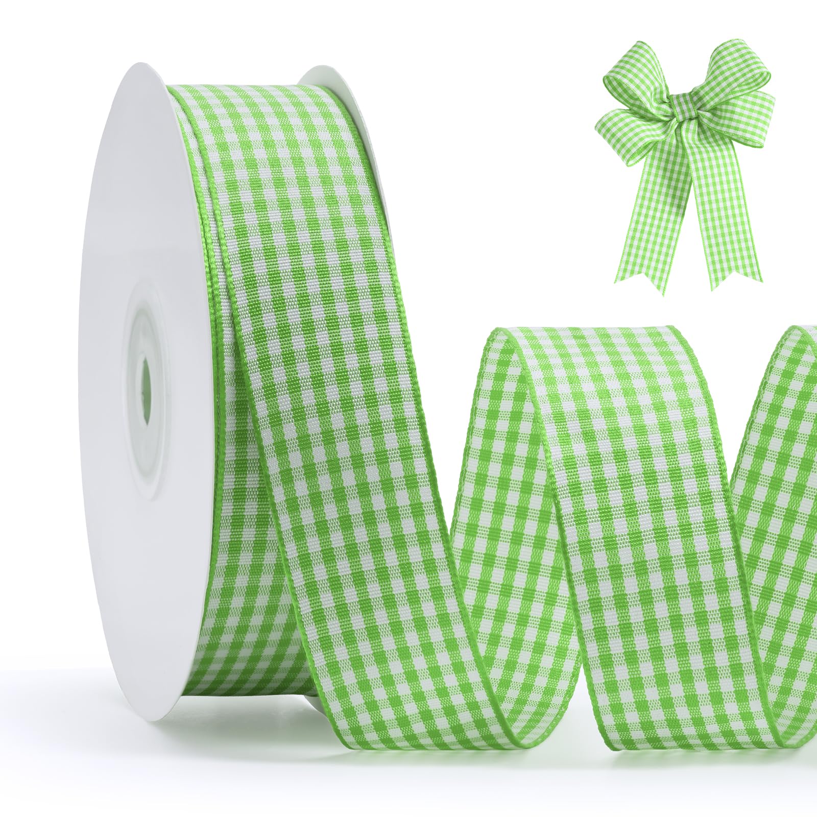 FAKILO Green Gingham Ribbon 25mm X 22m Green and White Buffalo Plaid Check Ribbon for Gift Wrapping DIY Crafts Hair Bows Christmas and Home Decor