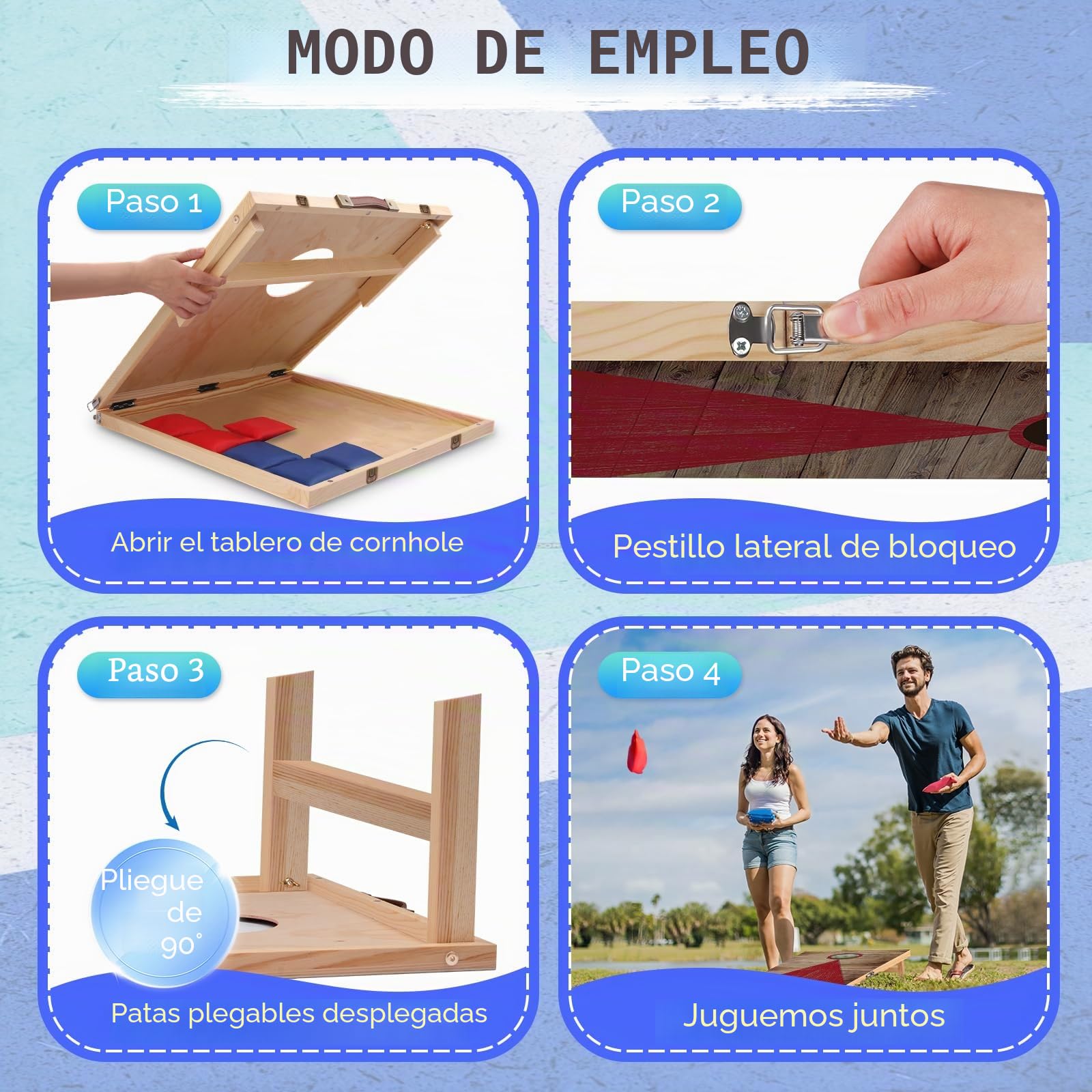 NZQXJXZ Juego de Cornhole, 60 x 40 cm Tableros de Madera Maciza Premium con Agujeros de maíz con 6 Bolsas de Frijoles y una Bolsa de Transporte, Juego de Lanzamiento de maíz para Familia y Adultos