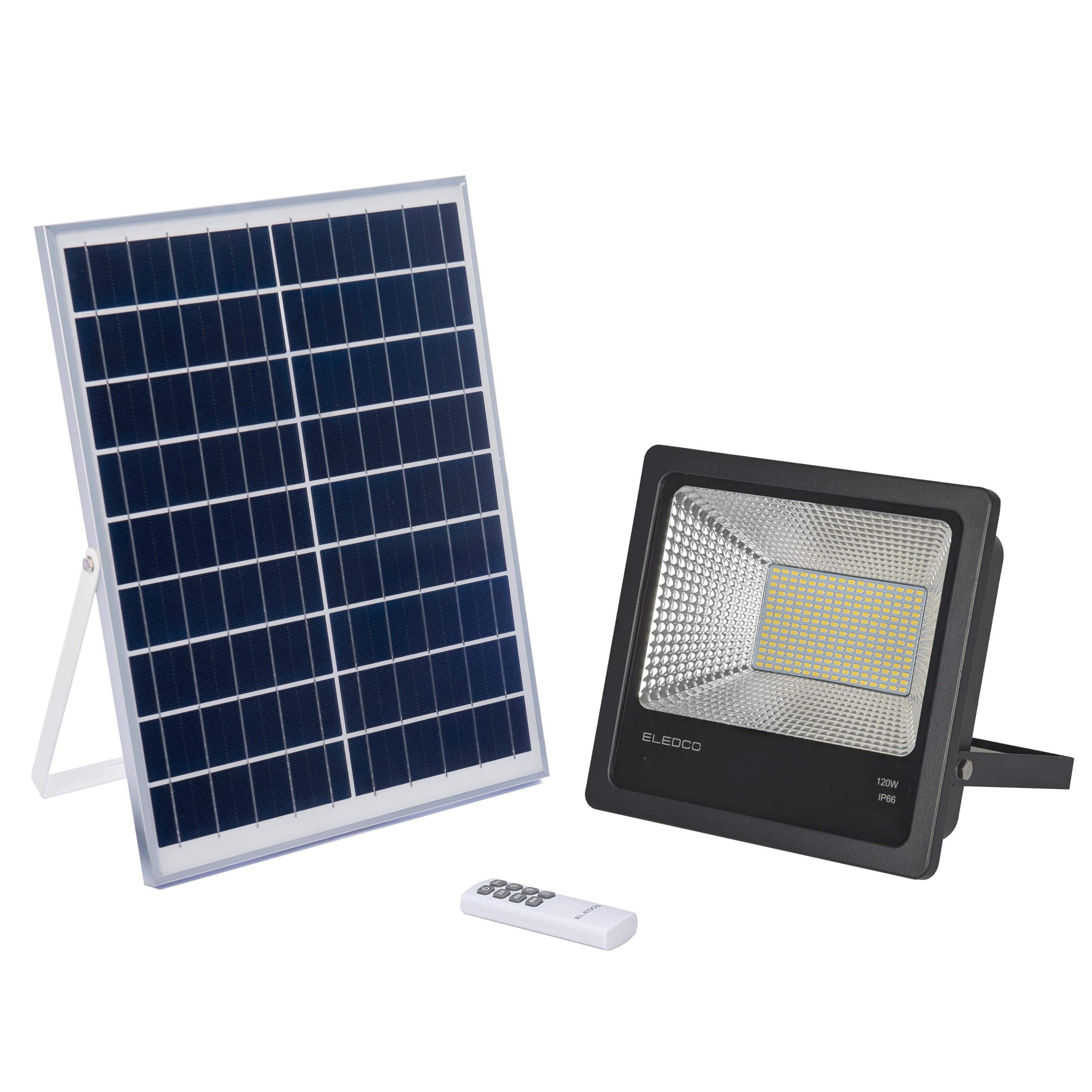 Projecteur Solaire LED 120W avec Télécommande – 224 LEDs Puissantes, Blanc Neutre 4000K, Éclairage Extérieur IP66, Autonomie 8–15h