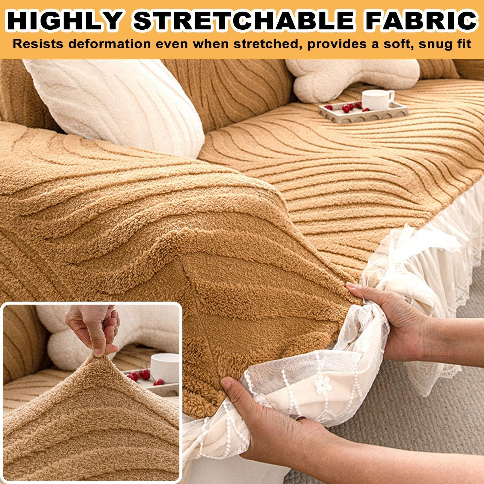 Copridivano Morbido, Resistente, Altamente Elastico, Antiscivolo, Estensibile, con 1 Federa, Lavabile, con Gonna, per divani da 1, 2, 3, 4 e 5 posti, Grigio, 3 posti - 190-230 cm