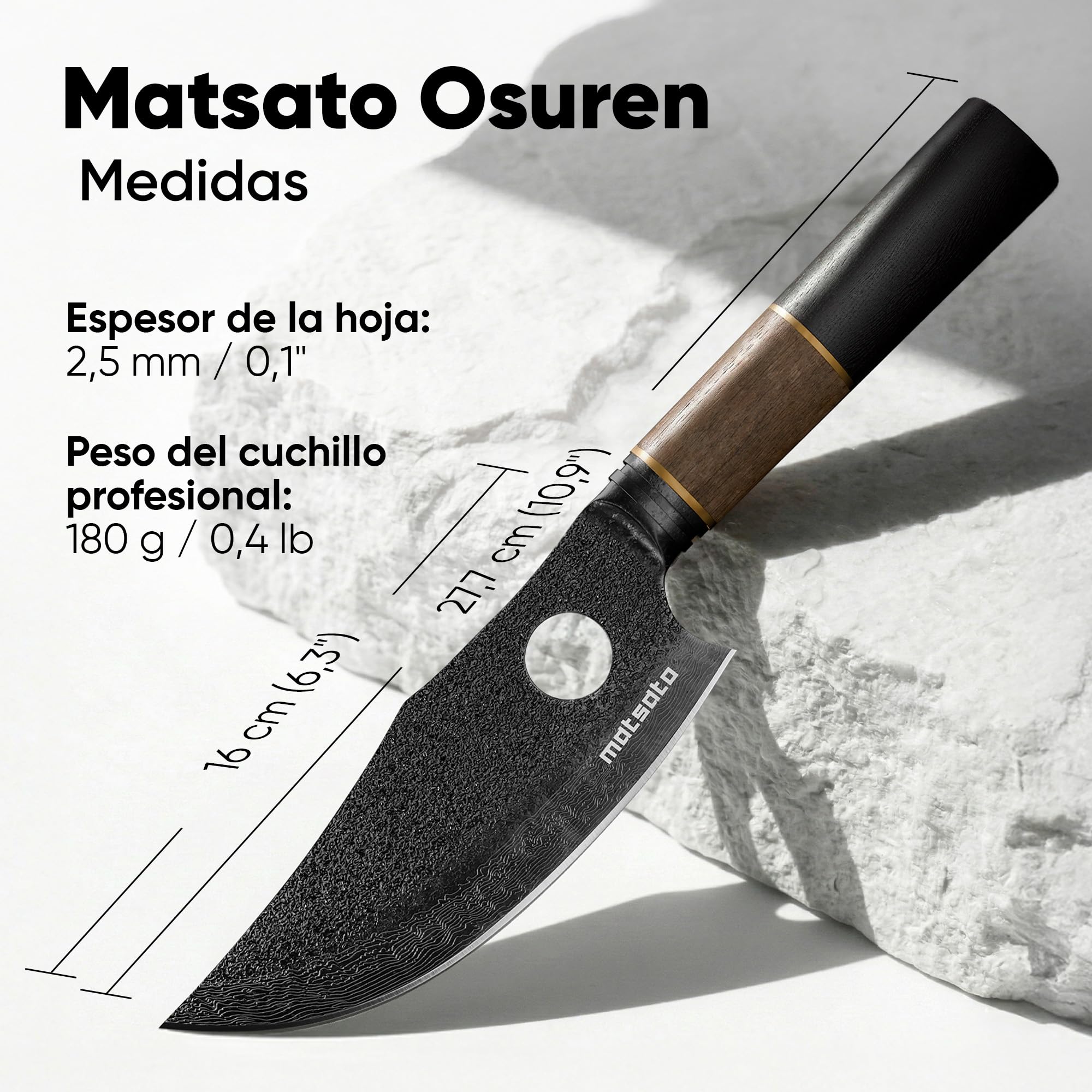 Matsato Osuren Cuchillo de Cocina, Hoja de Acero Japonés | Hoja 16 cm, ángulo 12-14°. Mango de pakka y acacia. Lavado a mano.