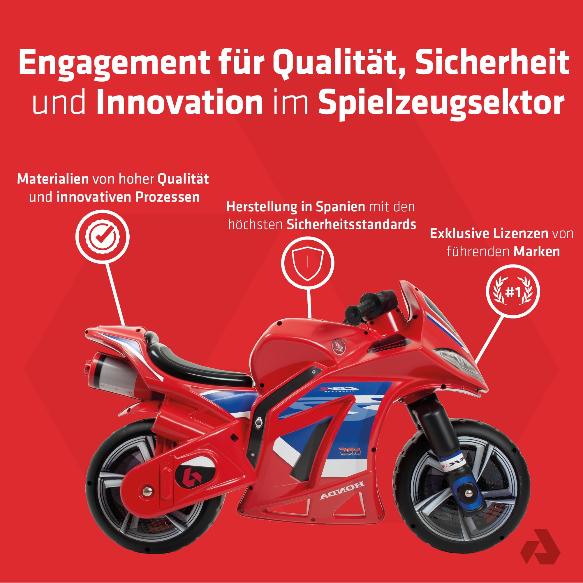 Laufrad ohne Pedale für Kinder von 4 bis 7 Jahren Winner Honda Racing XL mit Breiten Rädern ergonomischem Design Tragegriff und sportlicher Optik INJUSA