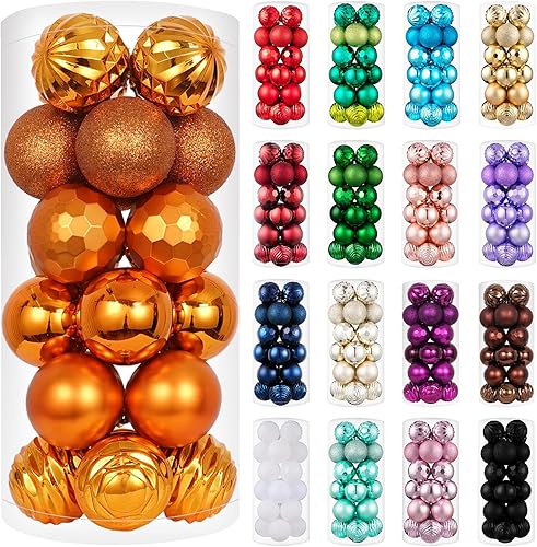 XmasExp Juego de adornos de bola de Navidad de 24 quilates, color amarillo, inastillables, decoraciones colgantes para árbol de Navidad, perfecto