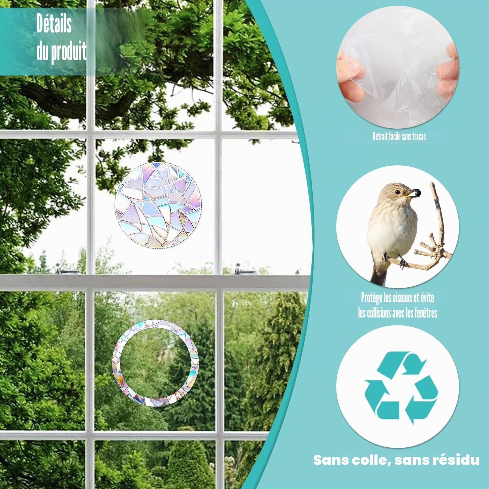 Abeillo Suncatcher Lot de 29 autocollants pour fenêtre - Ronds - Protection contre les oiseaux - Prisme - Anti-collision - Autocollants réfléchissants (anneaux, cercles)
