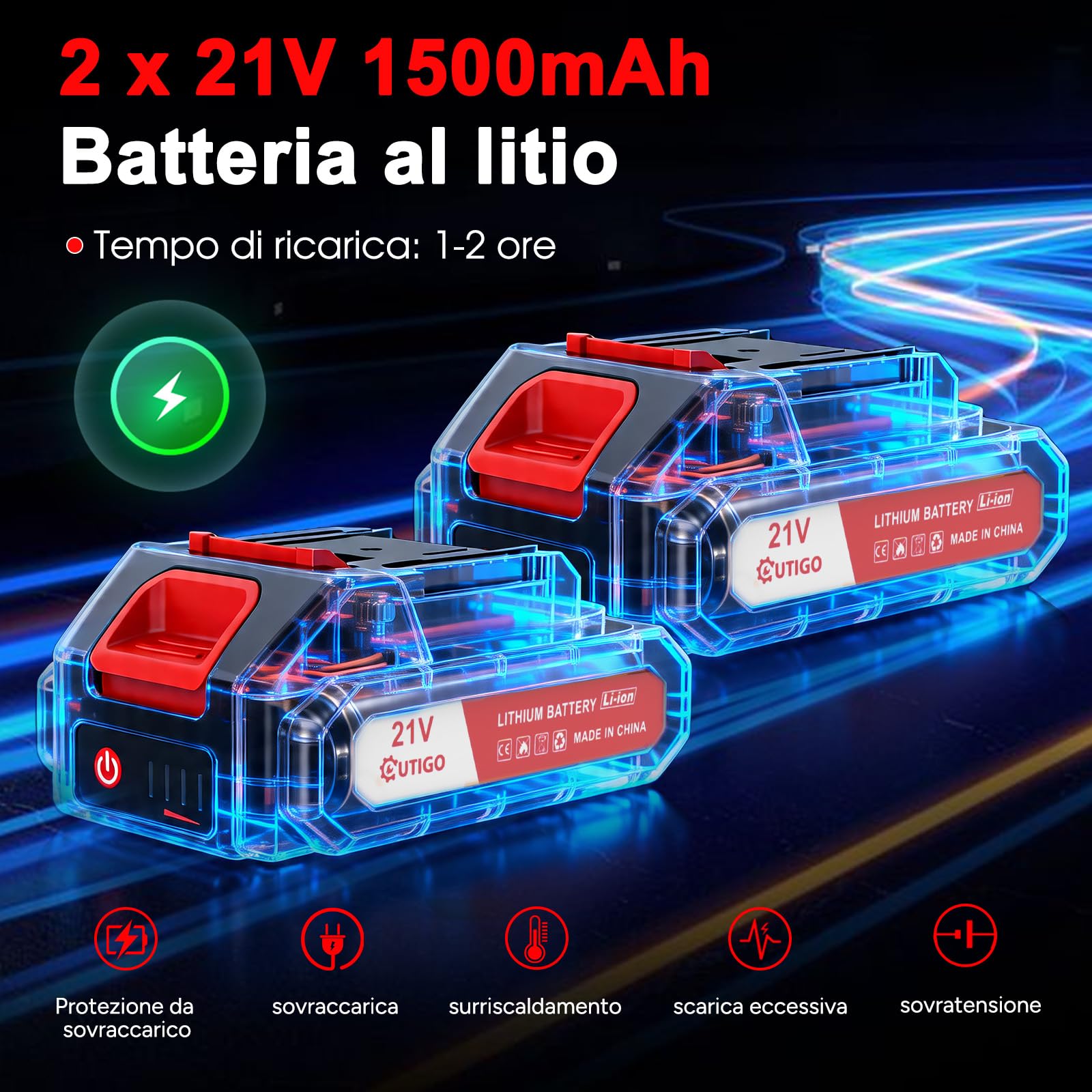 OUTIGO Tosaerba a batteria, Dotato di due batterie da 21 V, 4 lame, tosaerba triplo pieghevole, tosaerba da giardino a batteria per prati, arbusti e cespugli.