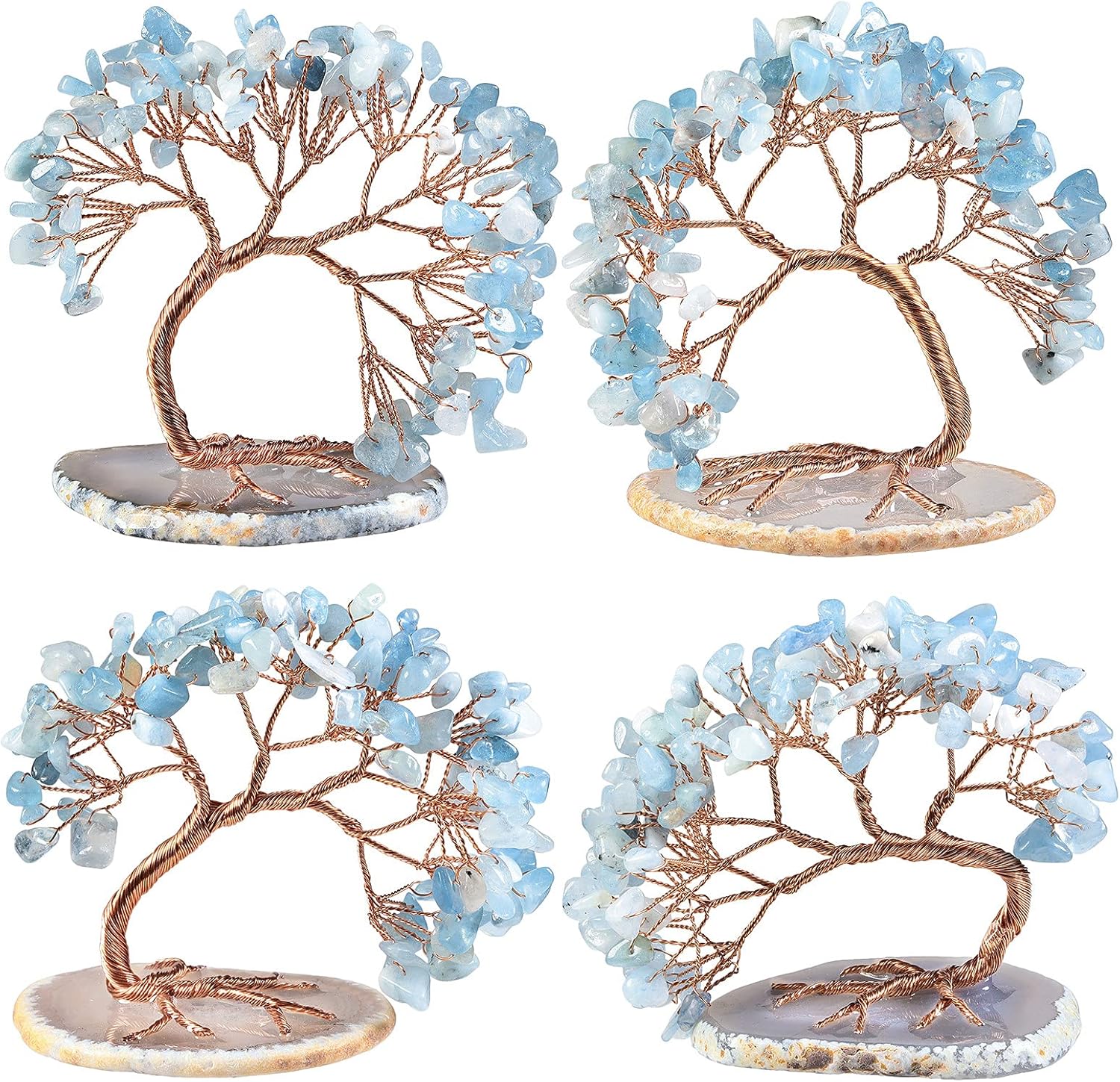mookaitedecor Natural Aquamarine Crystal Money Tree Agate Slice Base Feng Shui Bonsai Crystal Tree for Wealth Luck Desk Decor, 3-4 Inch High - Image 6