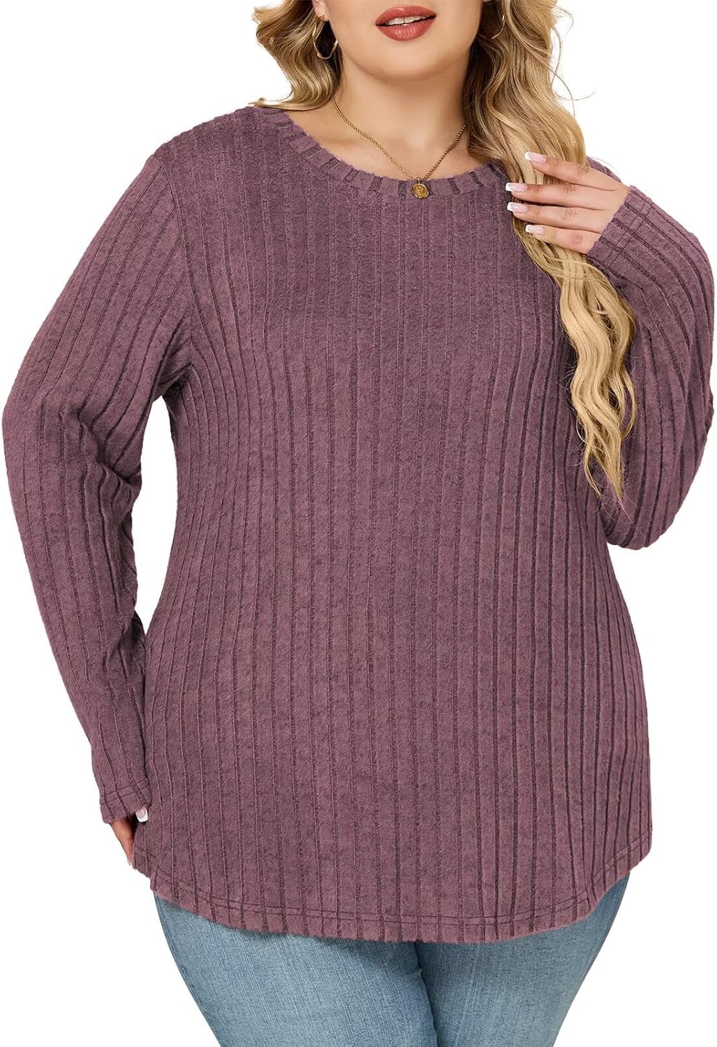 DOLNINE Women's- Plus- Size -Sweatshirts Long Sleeve Crew Neck Casual Fall Tops Lightweight Soft Loose Fit Pullover Shirts - Image 2