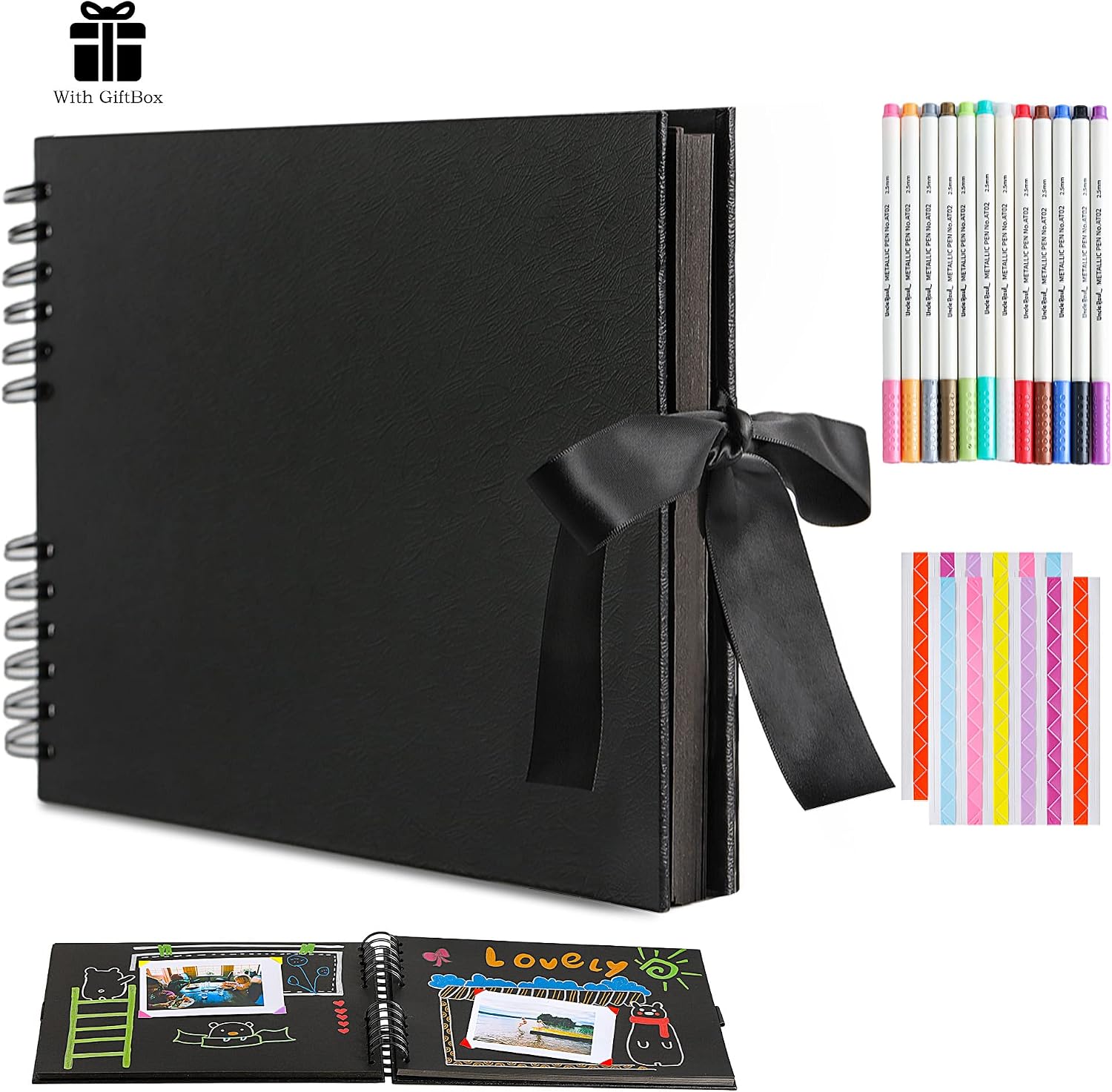 Scrapbook Photo Albums A4-80 Pages DIY Memory Album Our Adventure Book with DIY Accessory Kit Craft Paper 11.7×8.3 Inch for Wedding Anniversary Travel Black DS01bk