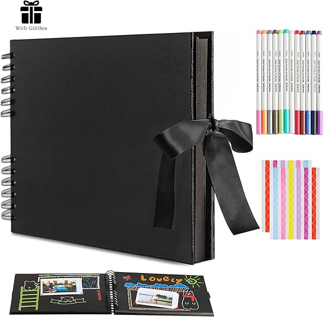 Uncle Paul Scrapbook Photo Albums - DIY Memory Album Our Adventure Book with DIY Accessory Kit 80 Pages A4 Craft Paper 11.7x8.3 Inch for Wedding Anniversary Travel Black DS01bk