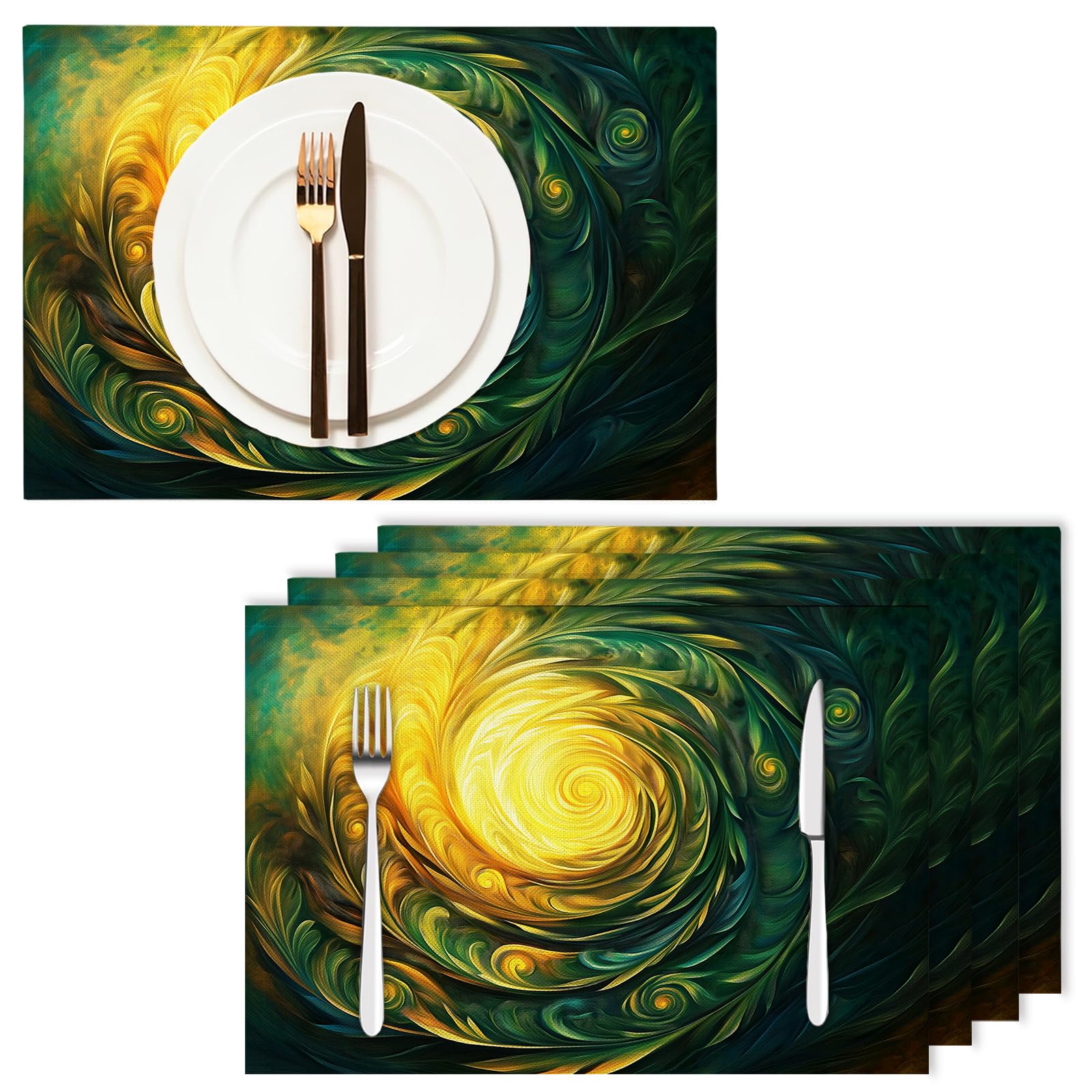 Set di 8 Tovagliette Americane Lavabili Cotone Lino Creatività - Tovaglietta Americana Resistenti al Calore Durevole Vortice di piume - per Colazione Pranzo 30×45 cm