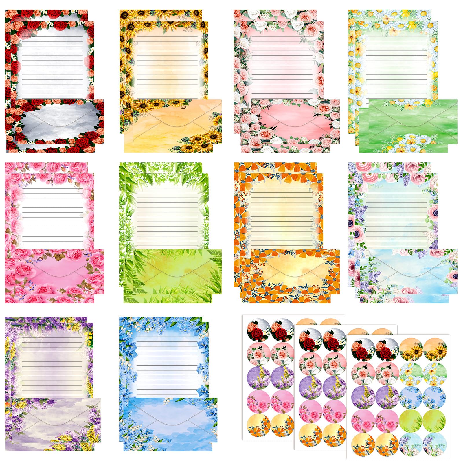 TaoBary 160 Pcs Flower Stationery Paper and Envelopes Set, 8.5 x 11''