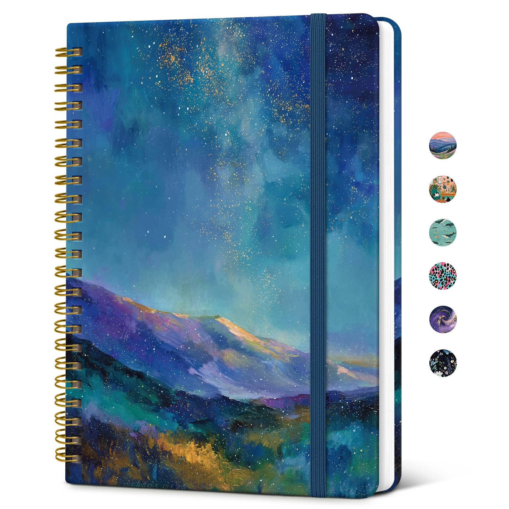 Lined Spiral Journal Notebook for Women, A5 Cute College Ruled Hardcover Notebook for Work & Note Taking, Pretty Journal for Writing, 140 Pages, Starlit Peaks
