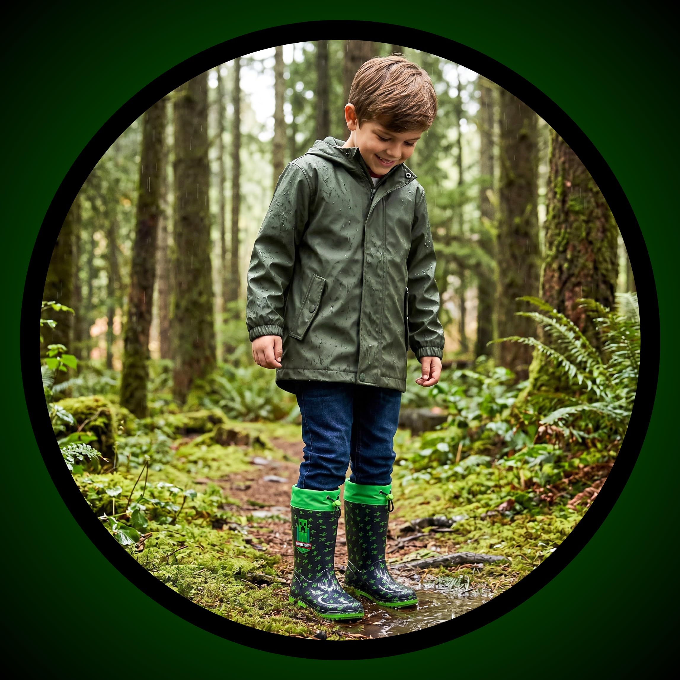 Minecraft Botas para Niño, Botas Agua Impermeables Lluvia, Tallas EU 23 a 32