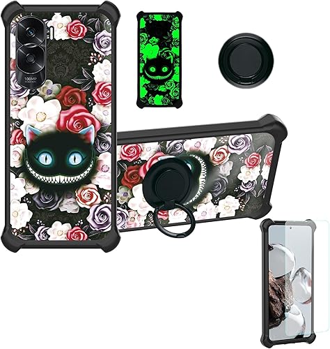 Funda para Honor X50i 5G compatible con Honor X50i 5G con protector de pantalla de vidrio templado, soporte de anillo, efecto luminoso, YGH-LZM