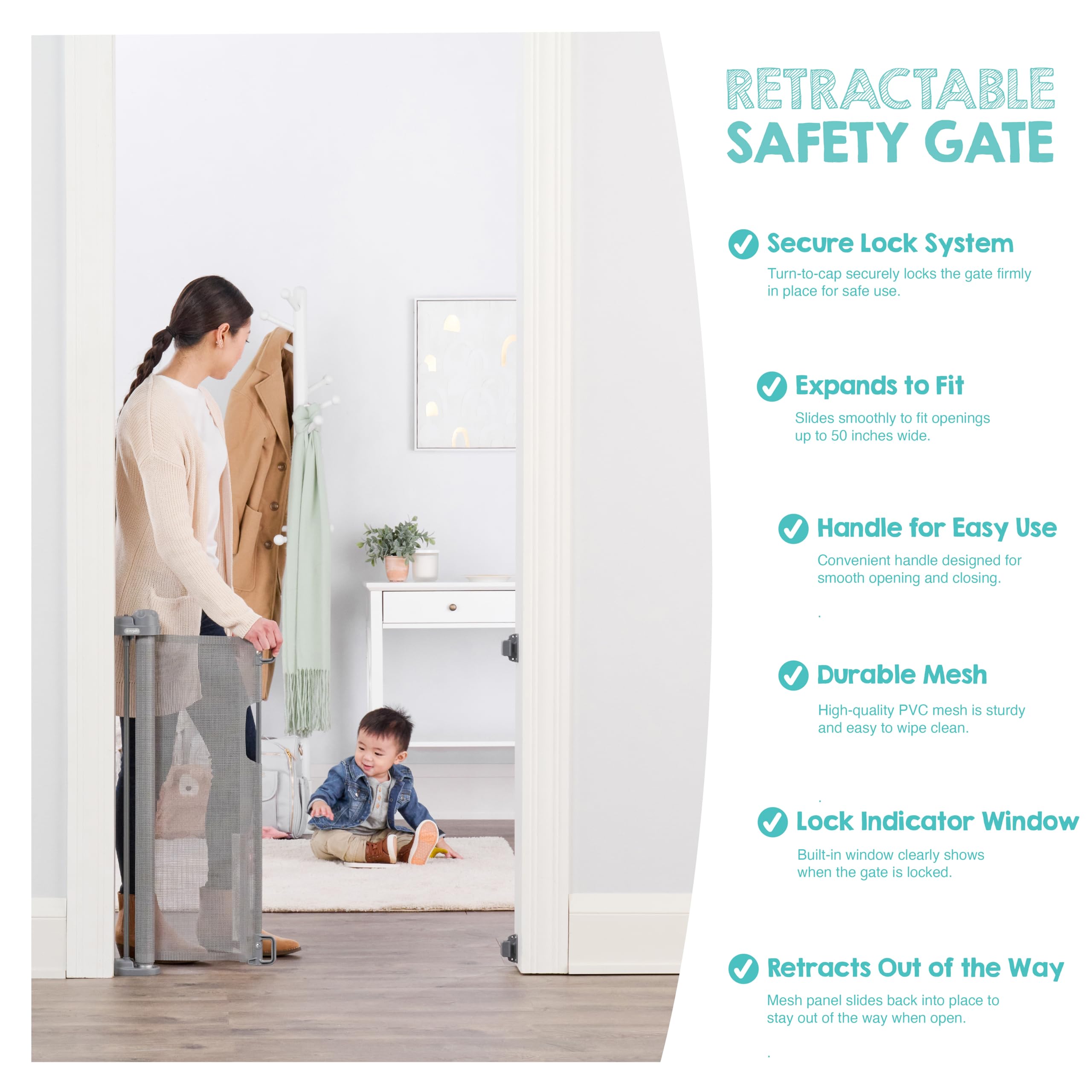 Regalo Safety 50" Retractable Mesh Baby Gate, Bottom of Stairs & Doorways — Amazon image 4