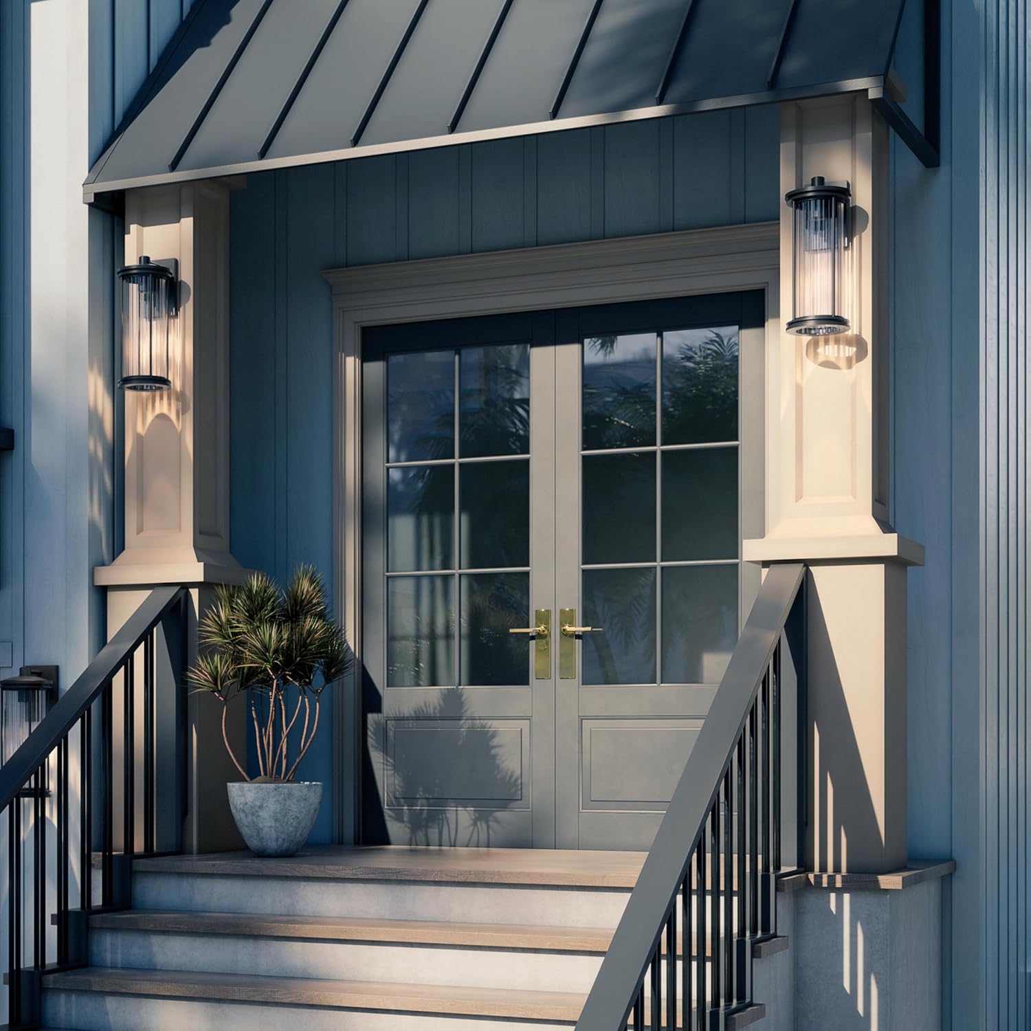 Kichler Barras 20.25" 1-Light Outdoor DarkSky Approved Wall Sconce with Clear Ribbed Glass in Black, Vertical Mount, (20.25" x 8.5"), 59024BKDS