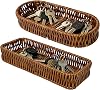 2Pcs Key Bowl, Rattan Tray Set for Hallways and Entryways, Organized Key Storage Solution with Rectangular and Oval Designs, Home Decor Accessory for Multiple Room Organization