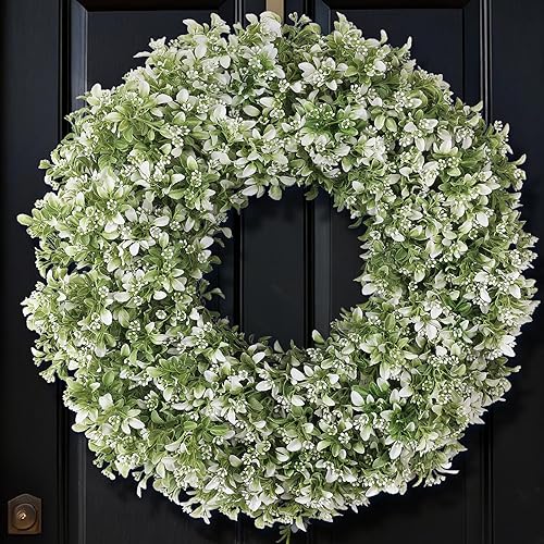 26" Artificial Boxwood Wreath for Front Door - Large Faux