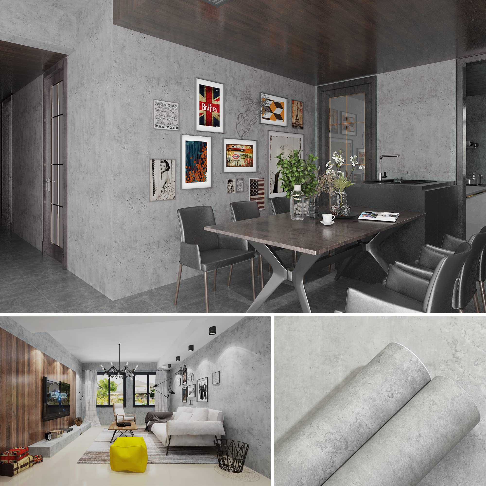 burgeliy Matte Light Grey Marble Vinyl Wrap Protector Auto Modification Cement Industrial Style Wallpaper, 16" x196”Waterproof, Heat-Resistant, Peel