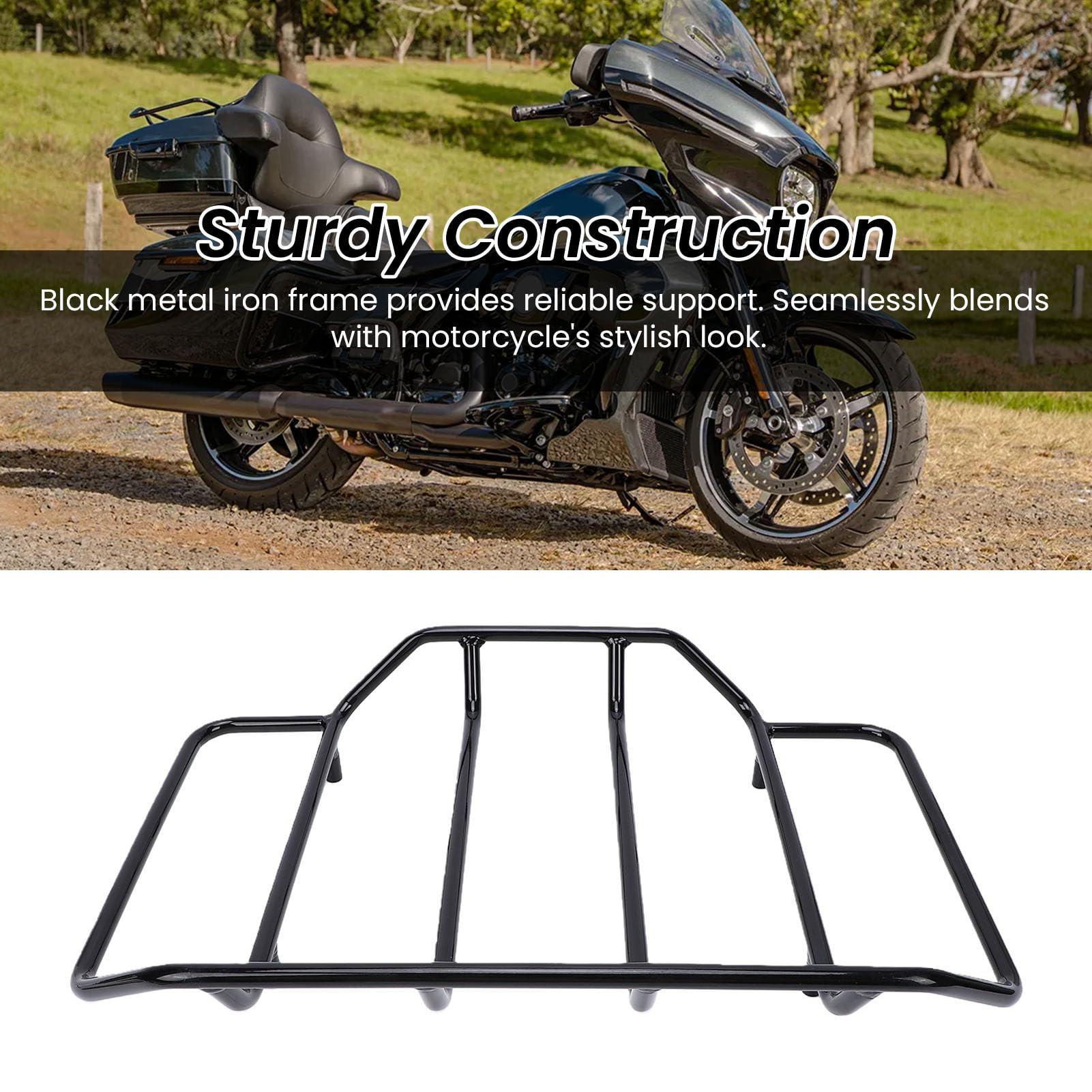 Ejoyous Motorrad-Kofferraum-Top-Gepäckträger, Schwarzer Metall-Gepäckträger, Abnehmbarer, Werkzeuglose Installation, Kratzfestes, Mattes Finish für Electra Glide 1984–2024 Touring-Fahrer