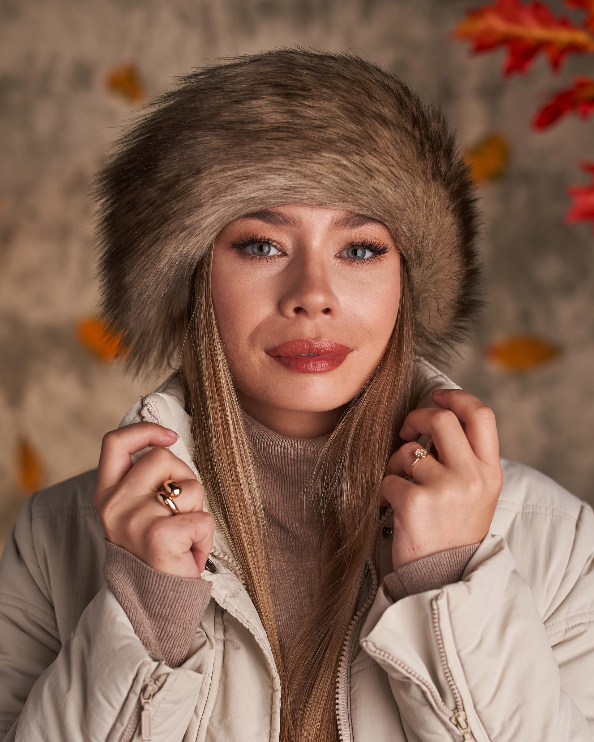 Futrzane Classic Headband - Faux Fur Headbands for Women - Furry Band for Winter - Size M (Gold Classic) - Image 2