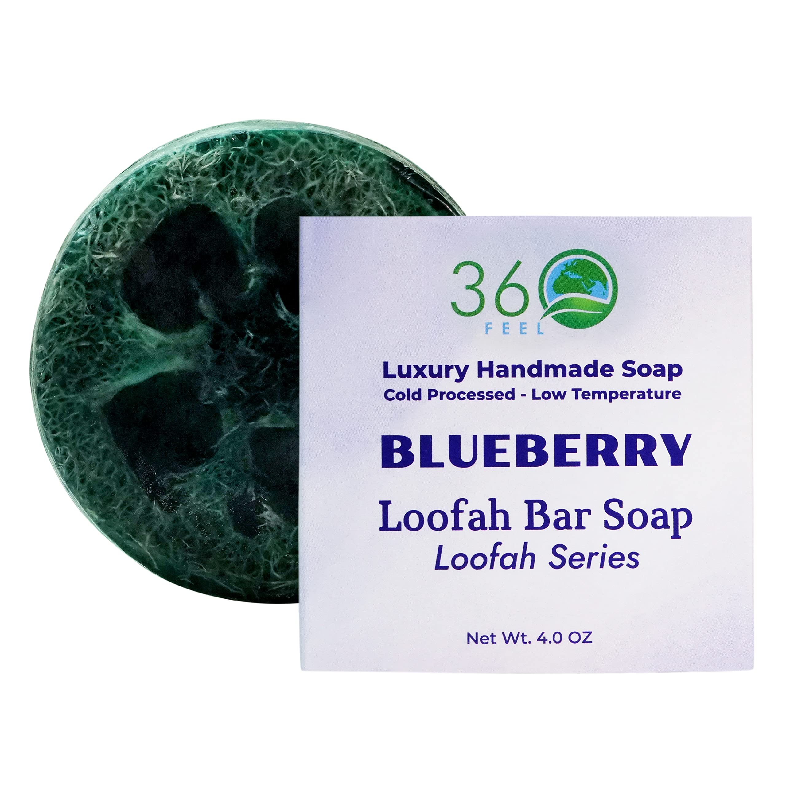 360FeelBlueberry Loofah Bar Soap - Get Rid of Dead Skin - Luxury Handmade Soap, Vegan & Cruelty-Free - Cleanse, Nourish, Exfoliate & Scrub - Perfect Pampering Gift!