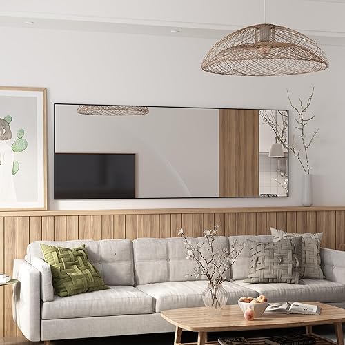 Miniatura 8 de Ainqureen Espejo rectangular de longitud completa de 64 x 21 pulgadas, marco de aluminio, para pared e inclinado, espejo negro grande para