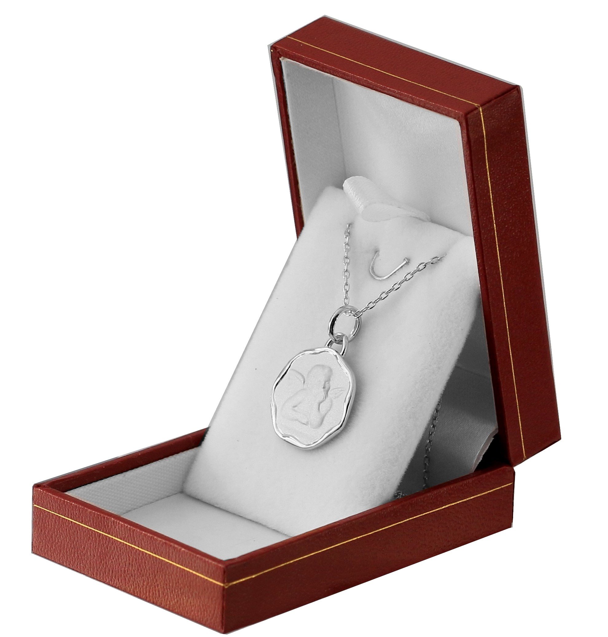 Médaille ronde ange et chaine 45cm | pendentif Personnalisable | argent massif 925 | collier baptême ou naissance avec gravure prénom enfant et date