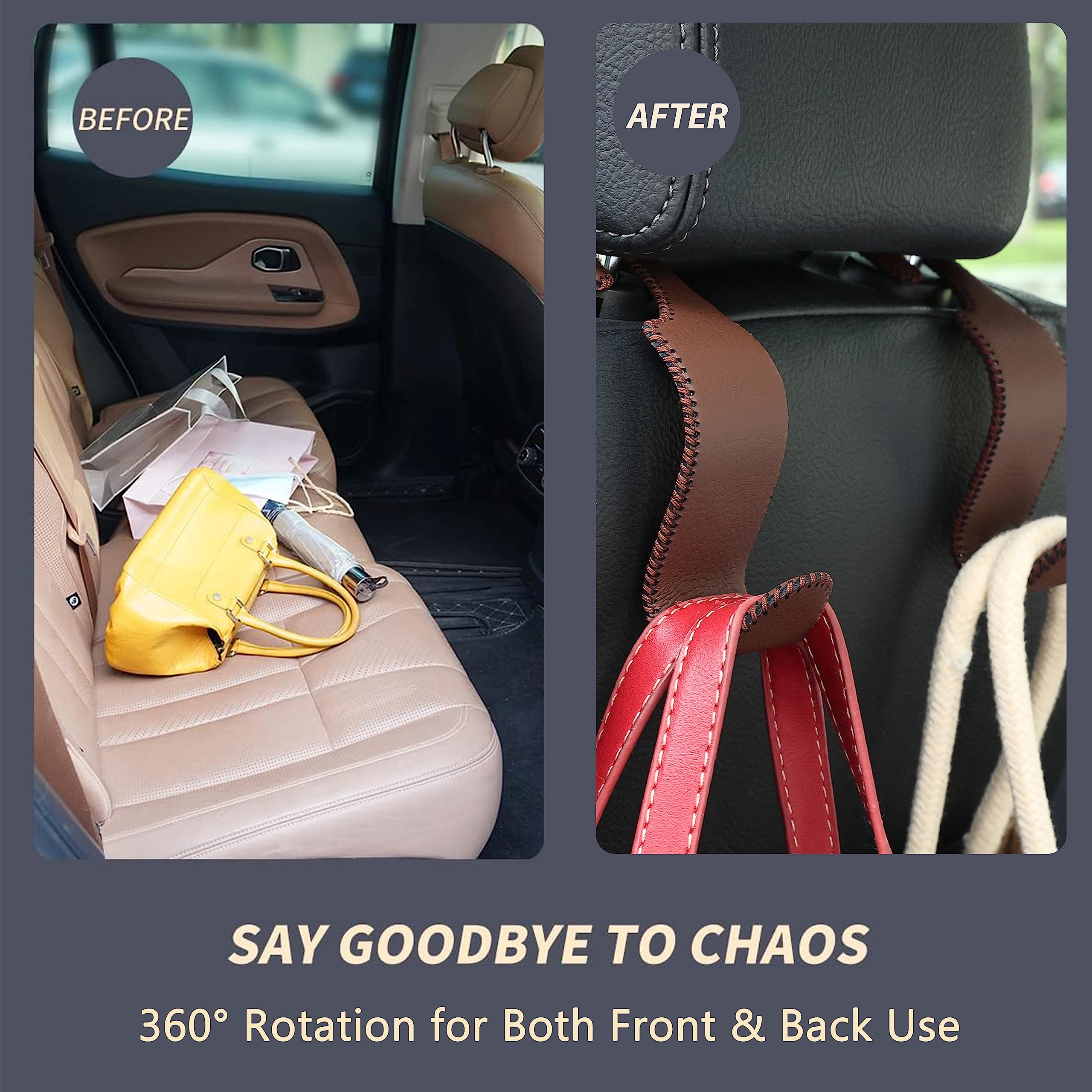 4-Pack Car Headrest Hooks Holds 55lbs Seat Storage Organizer for Bags view 3
