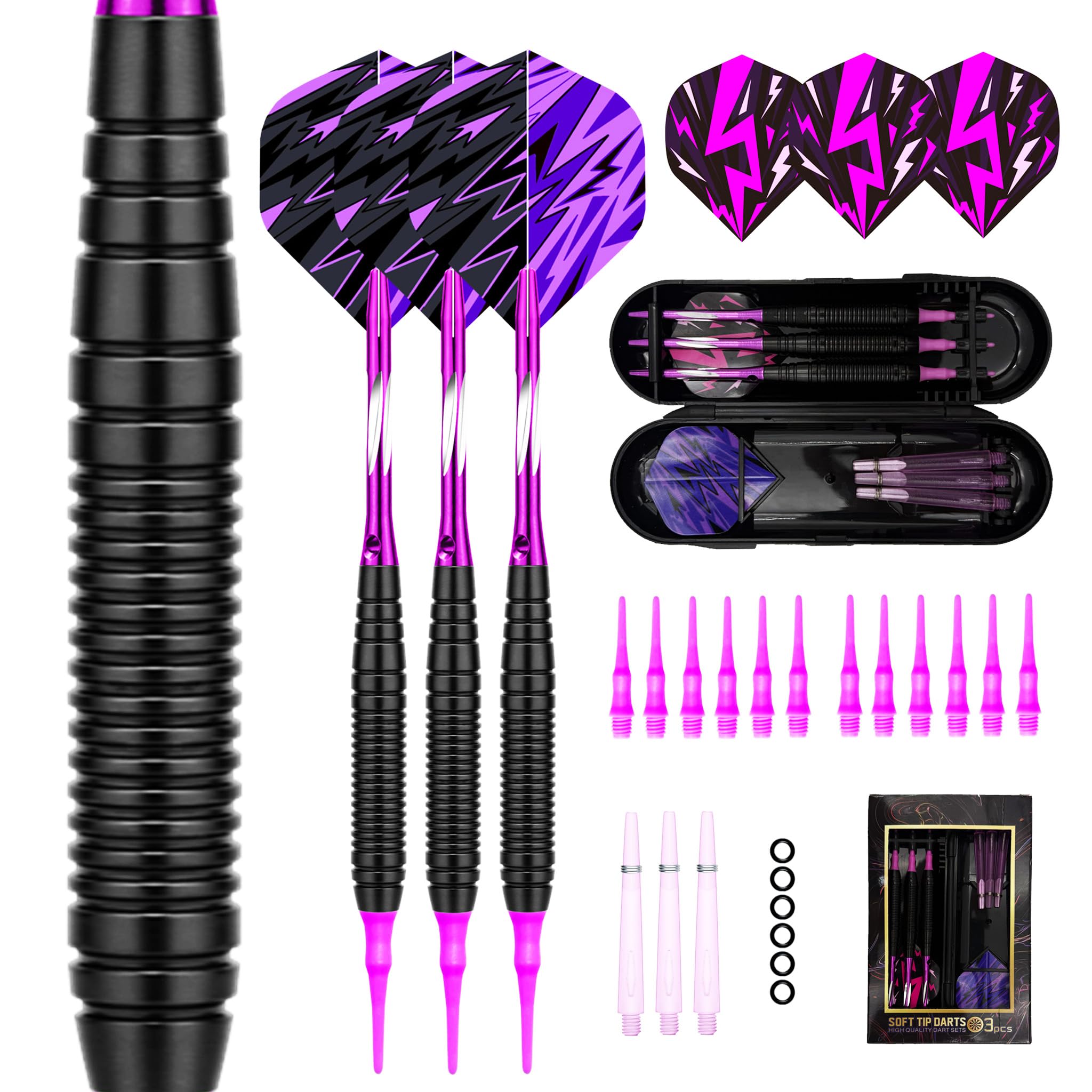 マイダーツ セット ソフトダーツ 19g 3本セット 初心者向け Oリング＆収納ケース付き Nomli(パープル)