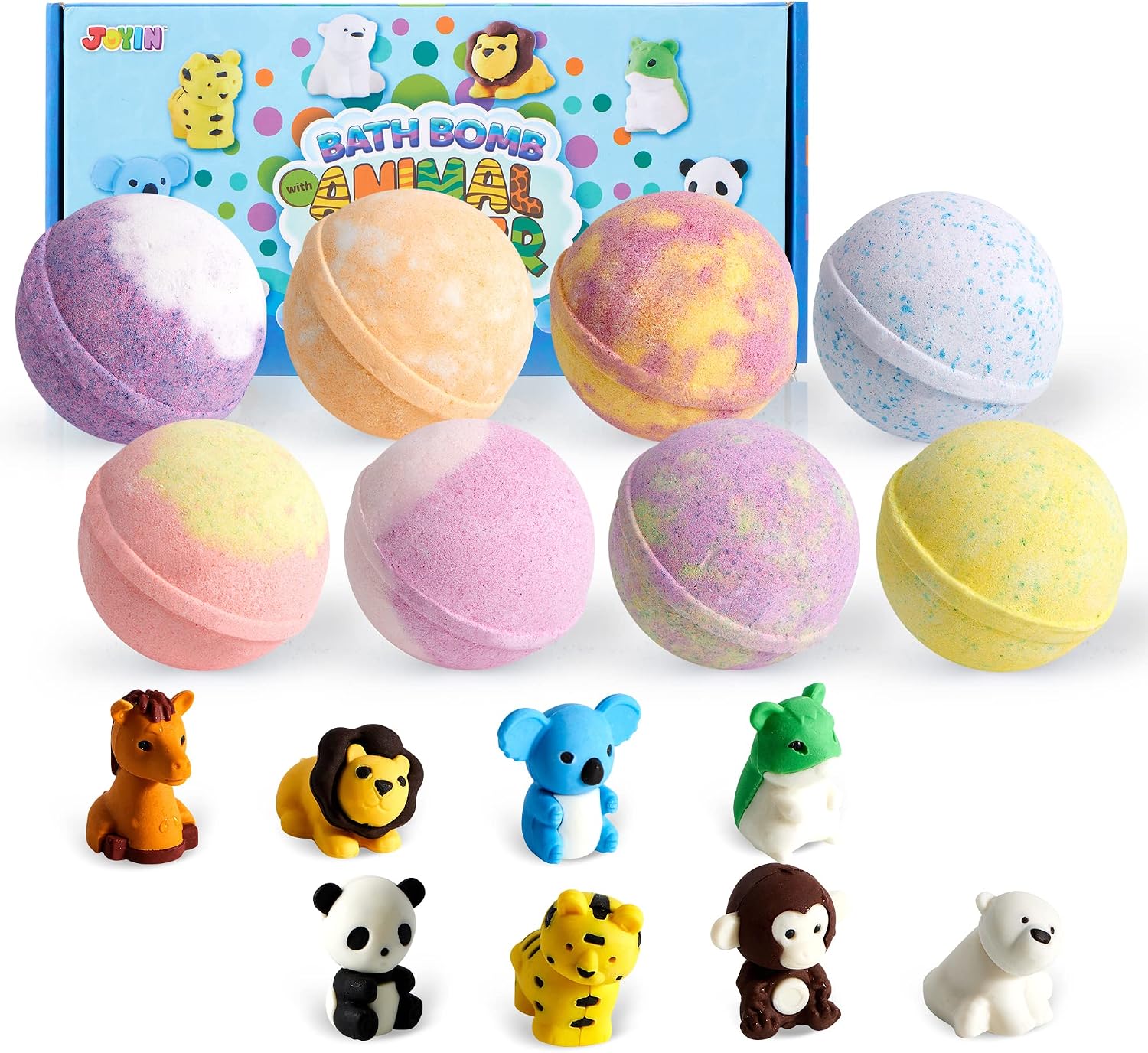 JOYIN Bath Bombs for Kids with Animal Figures, 16 Pack Bubble Bath Bombs with Surprise Toy Inside, Natural Essential Oil SPA Bath Fizzies Set, Kids Safe Birthday Gift Set Easter Gifts for Boys Girls