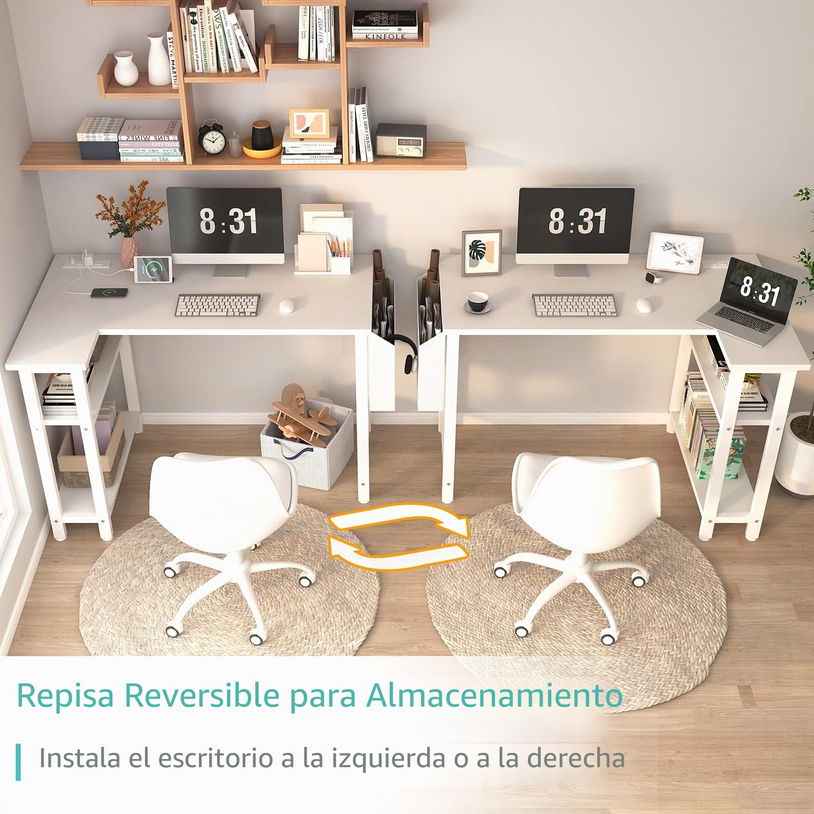 Lufeiya Escritorio Blanco Pequeño Mesa Escritorio en l de Ordenador,Escritorio Esquina Reversible para Oficina Juveniles 100X50CM