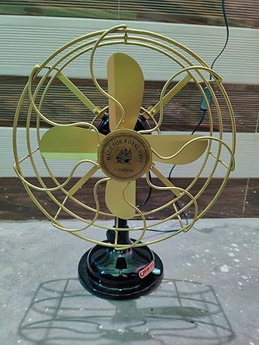 Miniatura 3 de ANTIQUECOLLECTION Ventilador de escritorio oscilante con hoja y jaula de latón de la Royal Navy London