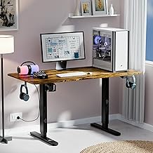ARTIKEL Artidesk Eco Electric Height Adjustable Table for Office Work & Home - Sit Stand Gaming Desk with LED Display, 80kg Load, Cup Holder, 2 Hooks, 2Split Tabletop – Rustic Brown (120x60cm)
