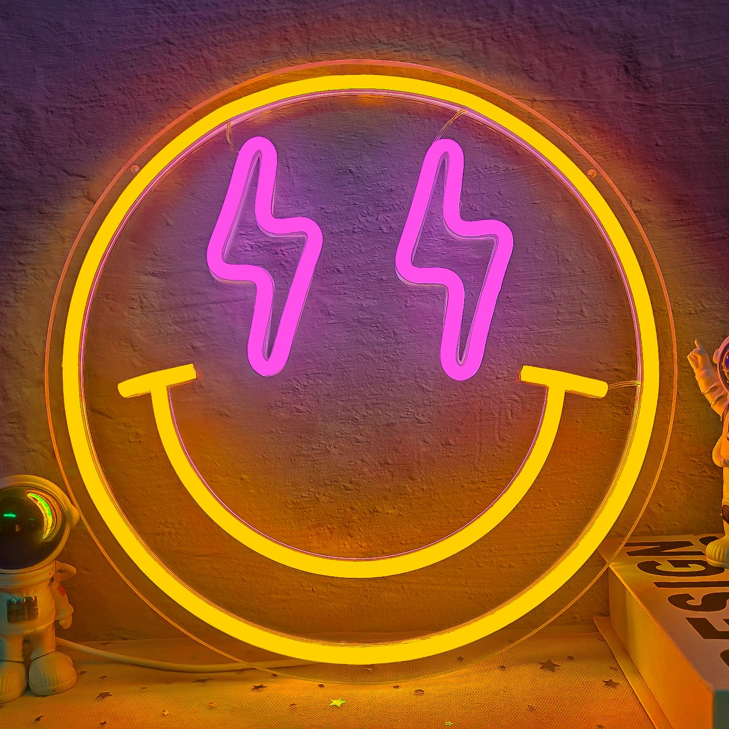 Vveikea Smile Face Neon Sign Smile Neon Signs for Wall Decor Dimmable Neon Lights Smile Face Led Sign Happy Face Neon Sign for Girls Bedroom Birthday Party Decor