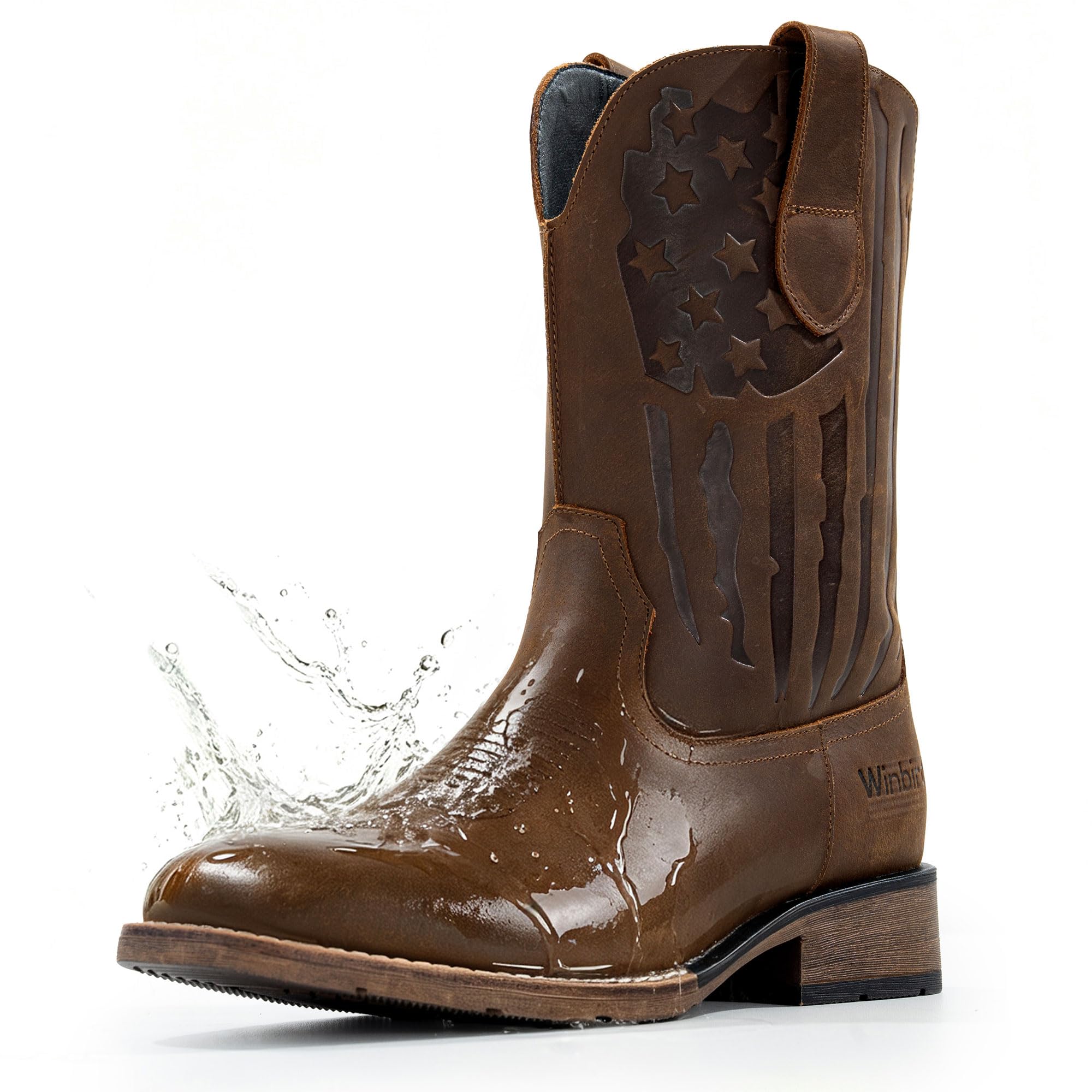 Cowboy Boots For Men Square Toe Western Water Resistant