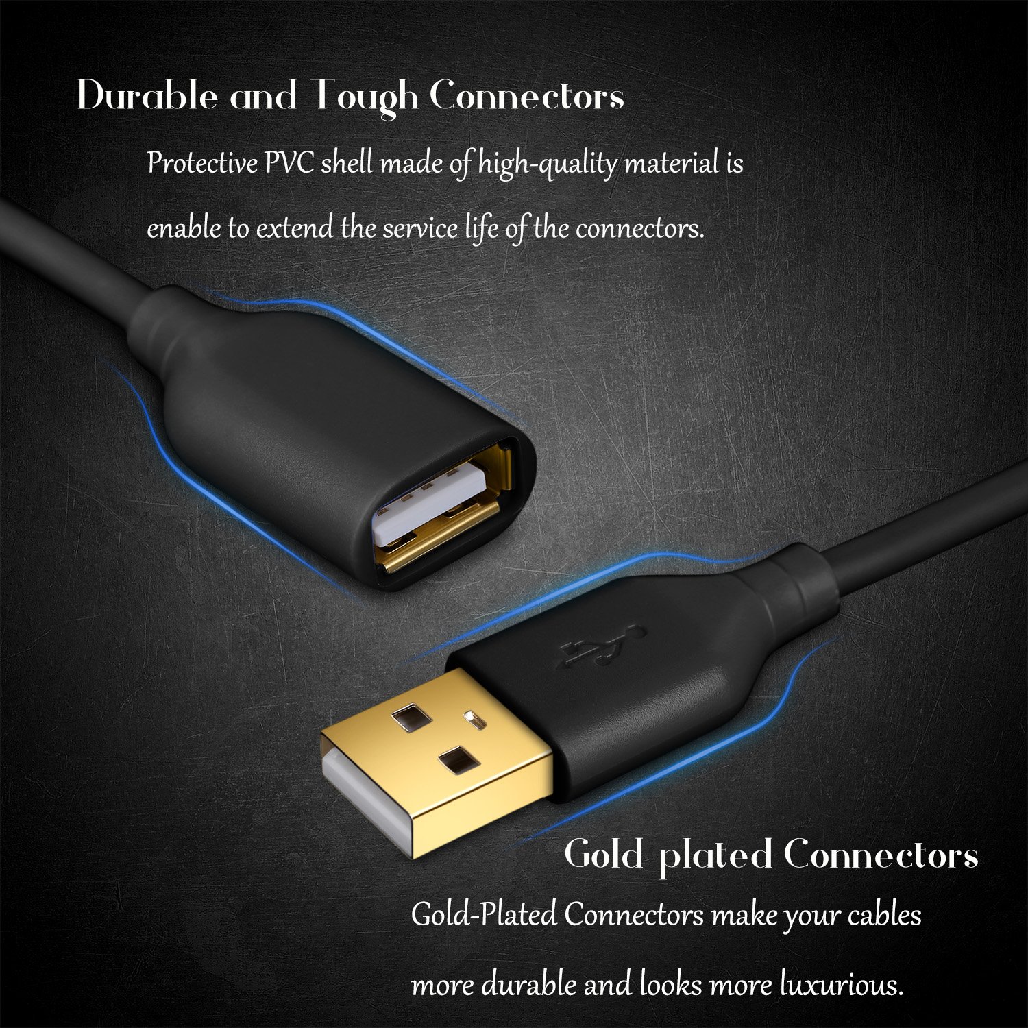 Costyle USB Extension Cable 10FT, 2-Pack USB 2.0 Type A Male to A Female Extension Cord USB Extender Cable Data Transfer Extended Charging Cable for USB Lights, Keyboard, Mouse, Printer (Black)