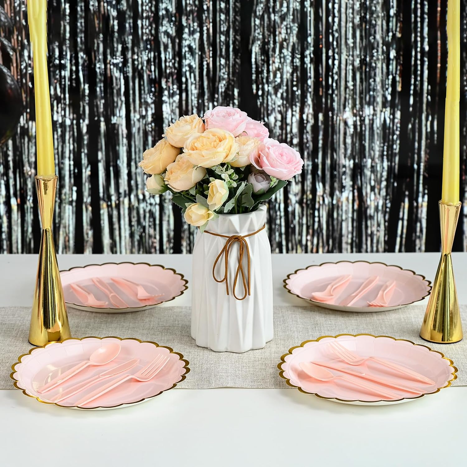 FrutPunch 176 Pieces of Pink Paper Plates, Party Plates and Cups and Napkins Sets, Pink Plates Party Supplies, Suitable for Parties, Weddings, Birthdays