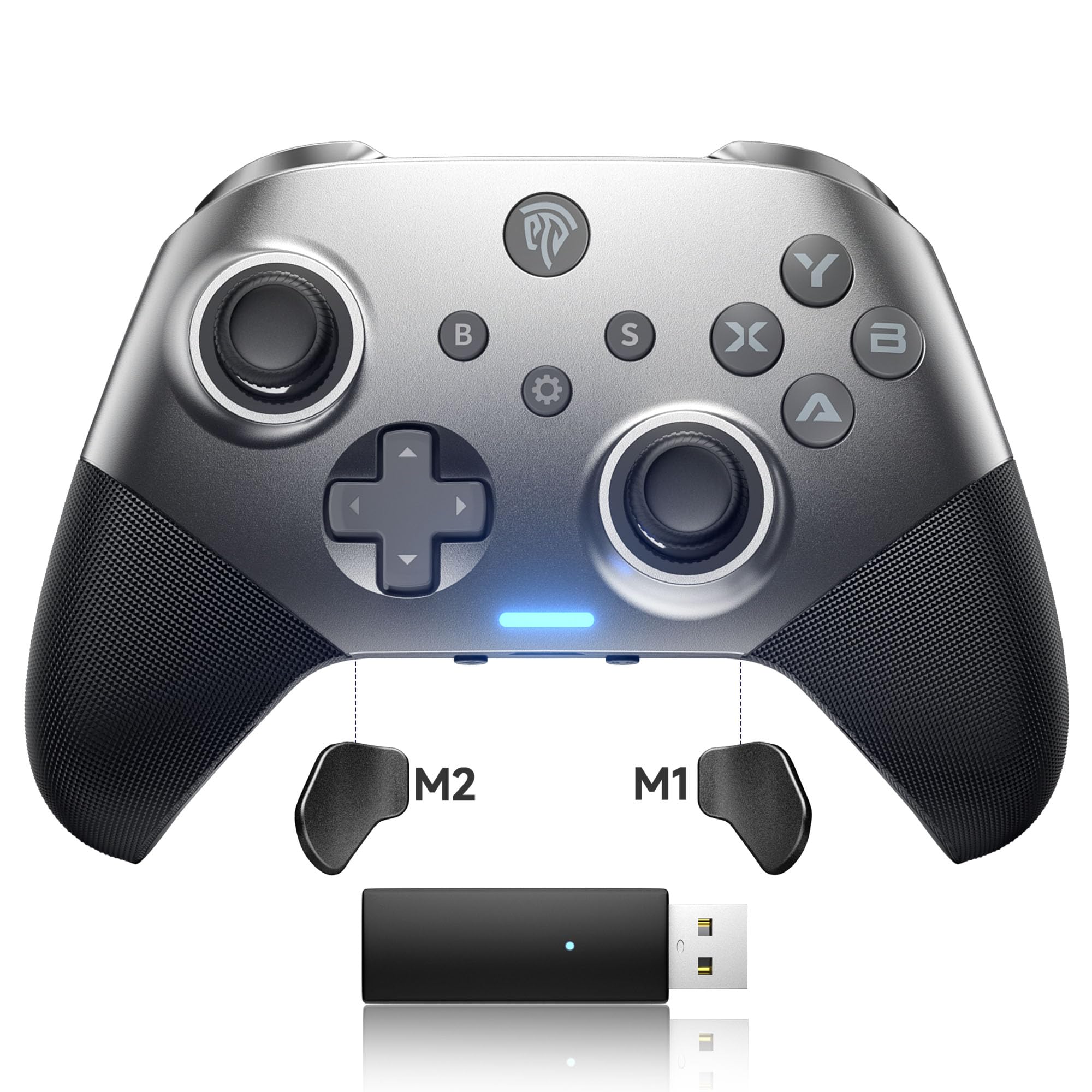 EasySMX Manettes PC Switch Mobile Rechargeable avec Coque Magnétique Interchangeable, X10 Manette Switch Pro Sans Fil Bluetooth, Manette PC pour Mobile Android iOS et Tesla, Gris