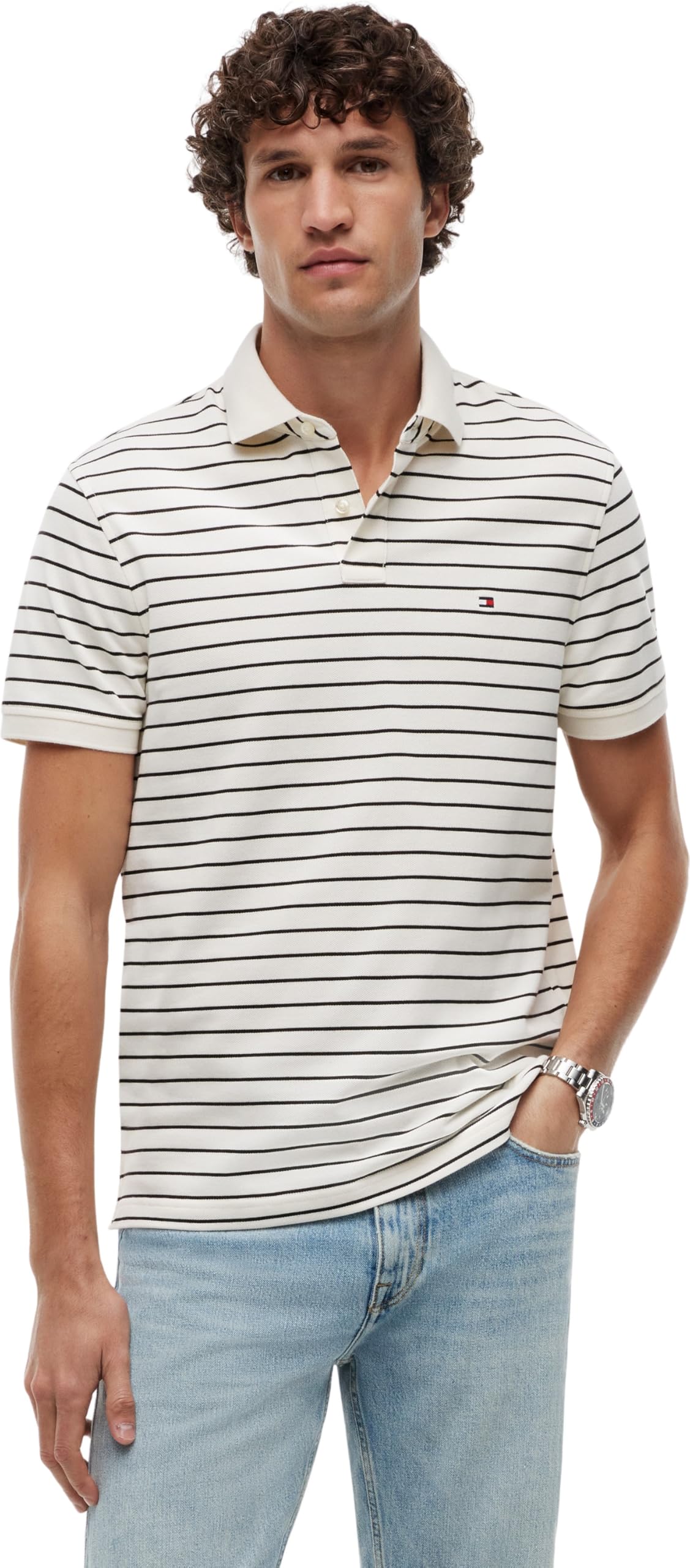 Tommy Hilfiger Men's White (Ivory Petal / Black) 1985 Regular Polo Mw0mw17770, White, Xl
