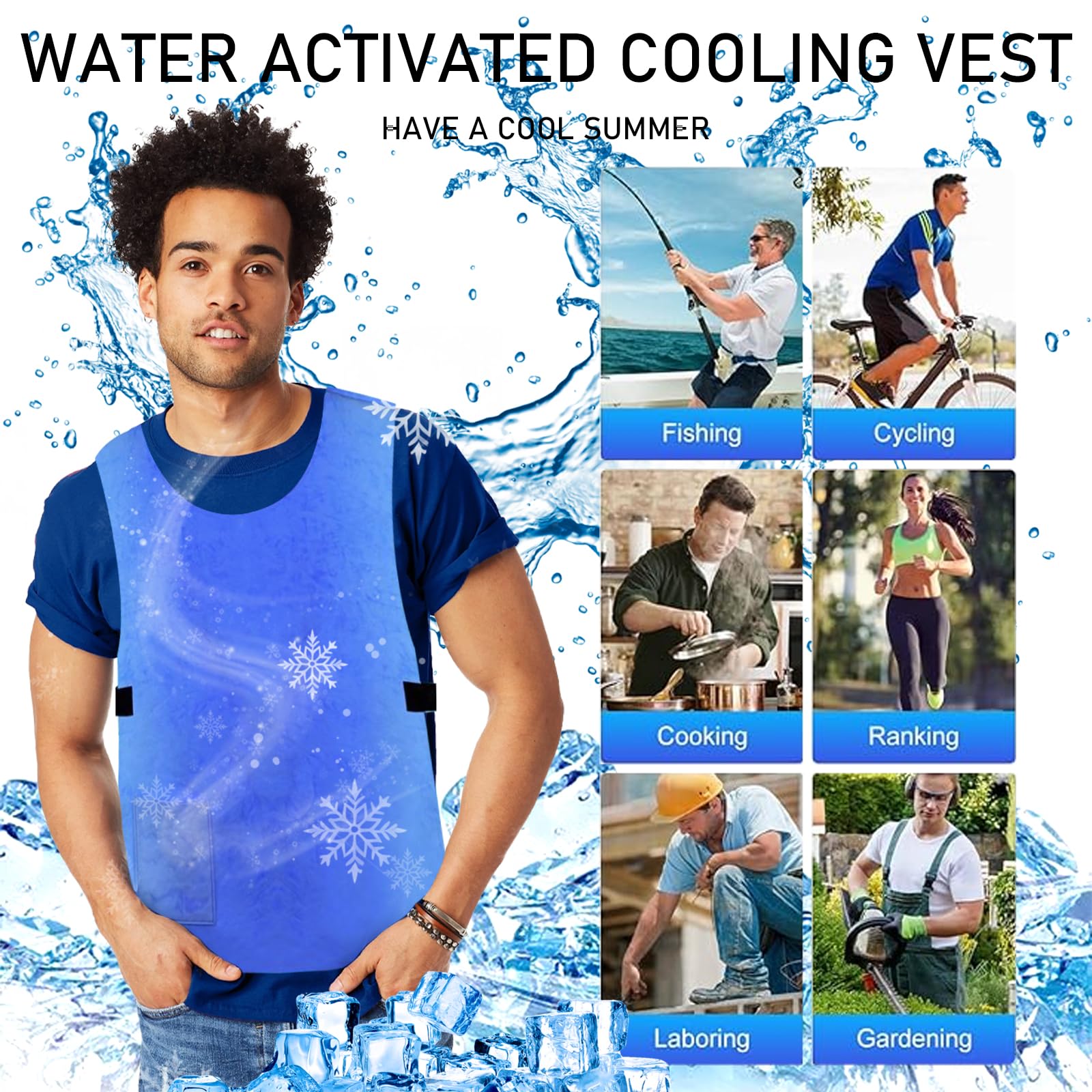 Gilet Rafraîchissant Réutilisable pour Hommes et Femmes, Gilet de Refroidissement Style Cardigan, Gilets Réfrigérant de Sport, Veste Rafraîchissante Homme Femme