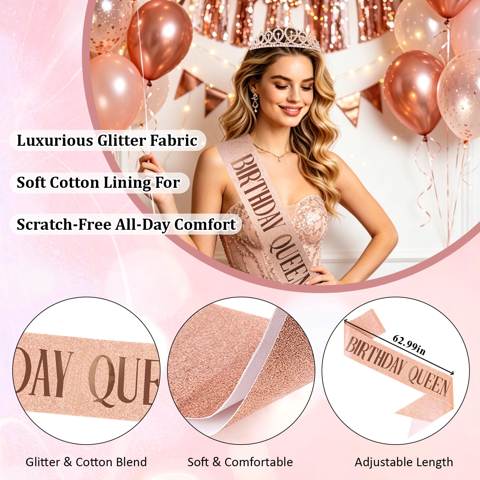 Amazon.com : CAVETEE Rose Gold Birthday Queen Sash and Crown