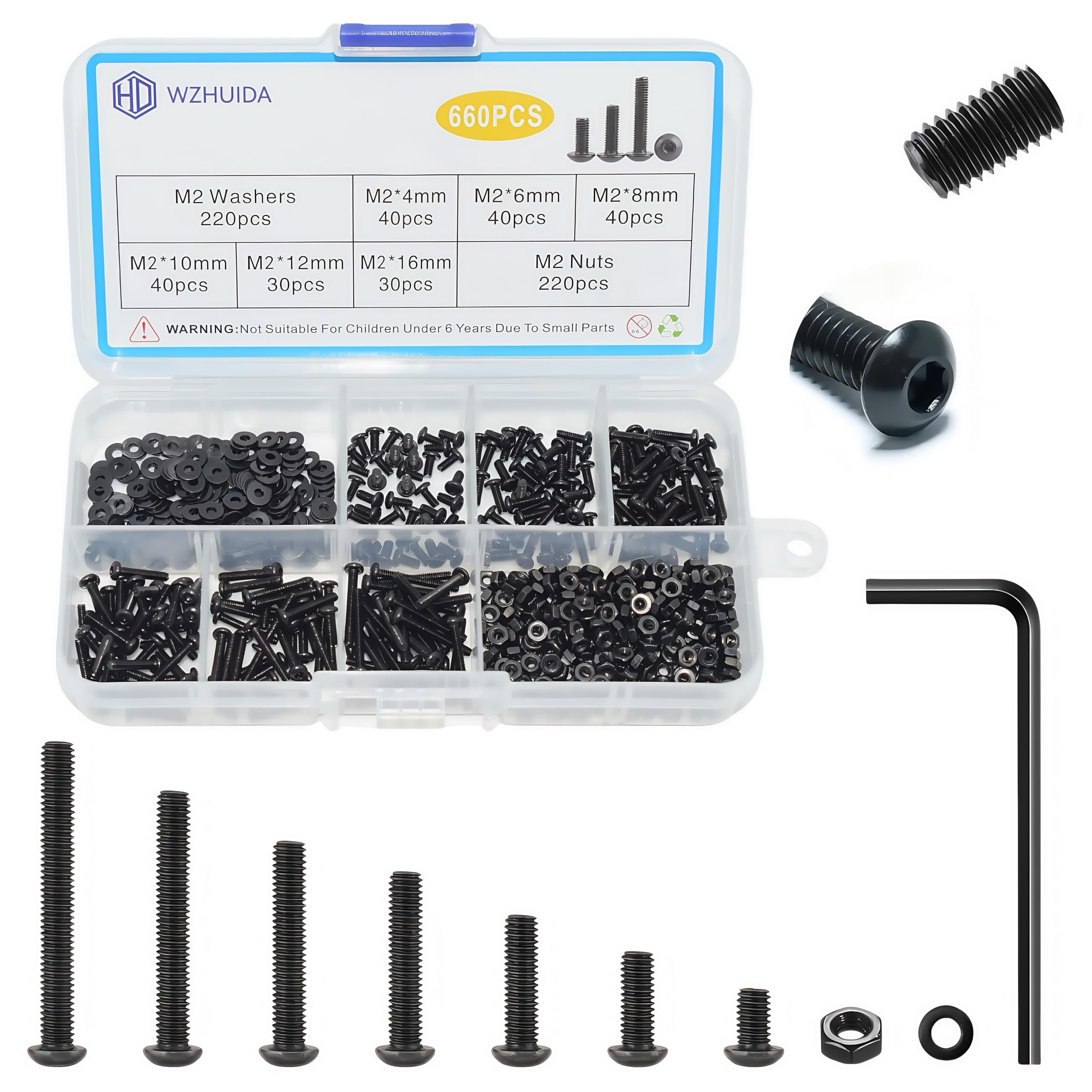 M2 Screw Assortment Kit - 660 Pcs, Nuts & Washers -1