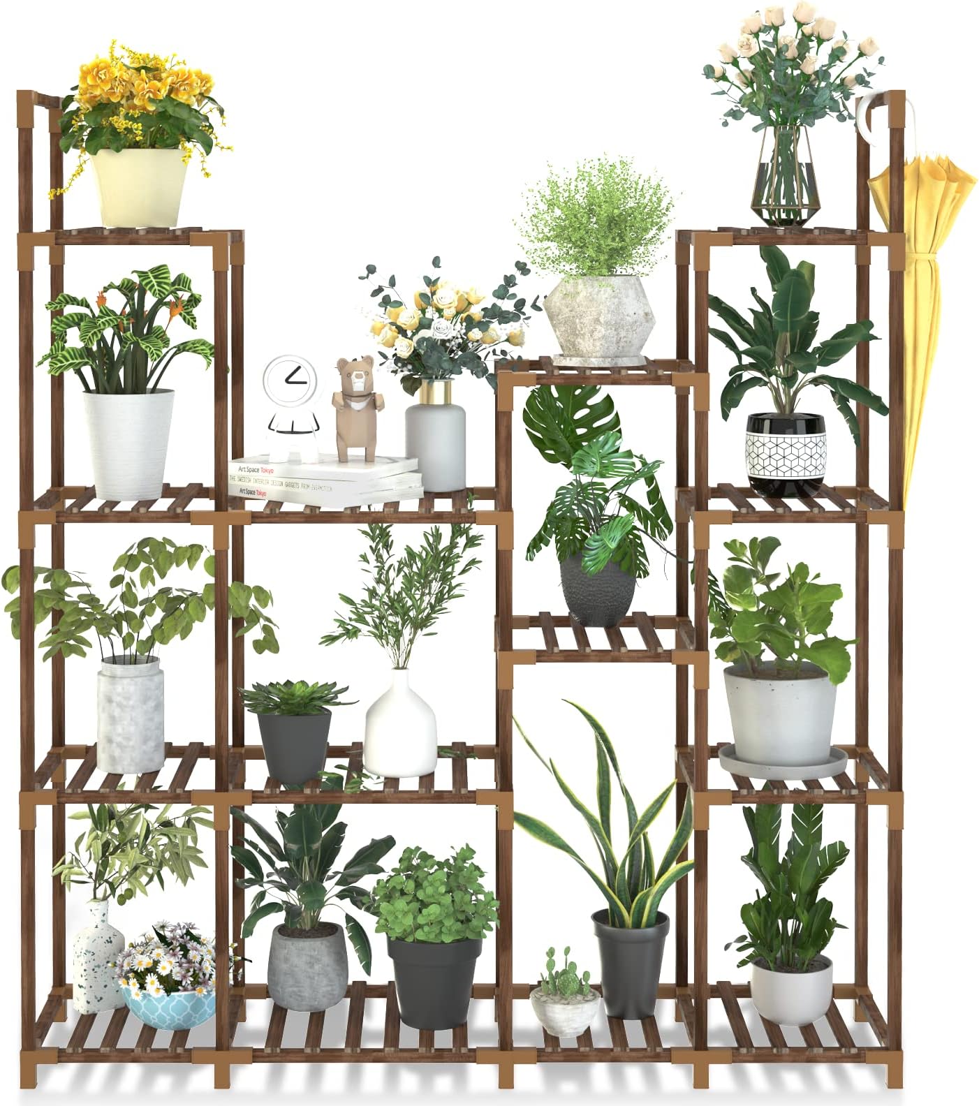 Uneedem Large Tall Plant Stand Indoor Outdoor Wood Plant Shelf Stands for Indoor Plants Multiple, 4 Tiers 14 Potted Plant Shelves Rack Flower Pot Stand for Living Room Balcony Patio
