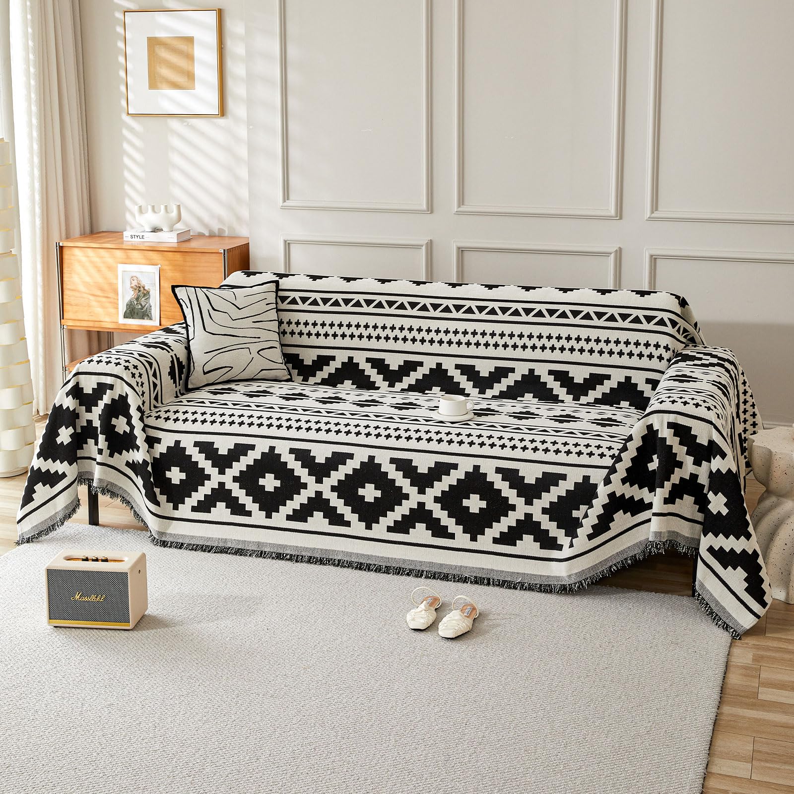SHANNA Geometric Sofa Cover for 2 3 4 Seater, Chenille AB Sided Slipcover for Corner Sofa All-Season Protection Couch Cover