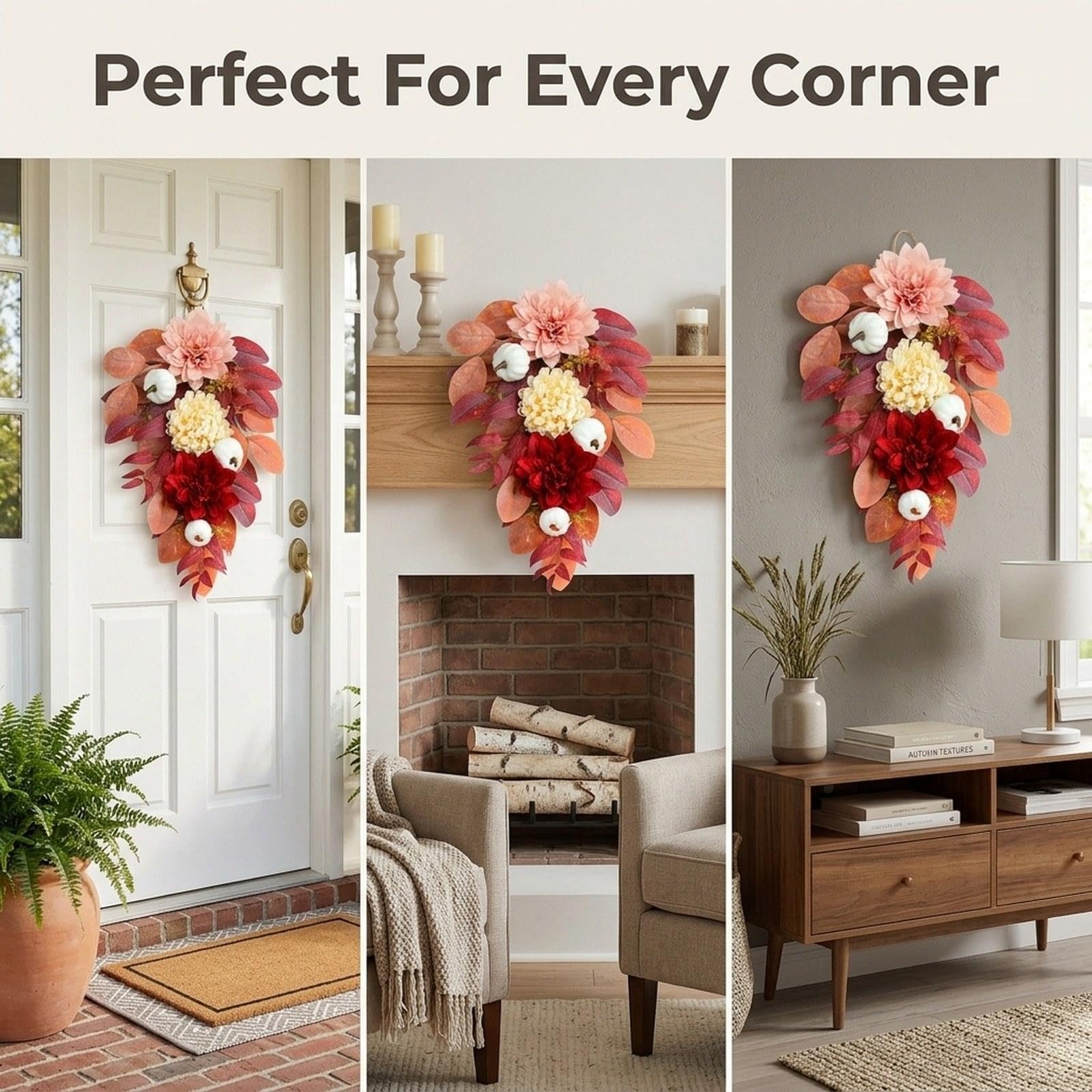 Couronne de Porte D'entrée Rustique, Cadeau D'automne, Fleurs D'automne, pour Fête, Maison, Anniversaire