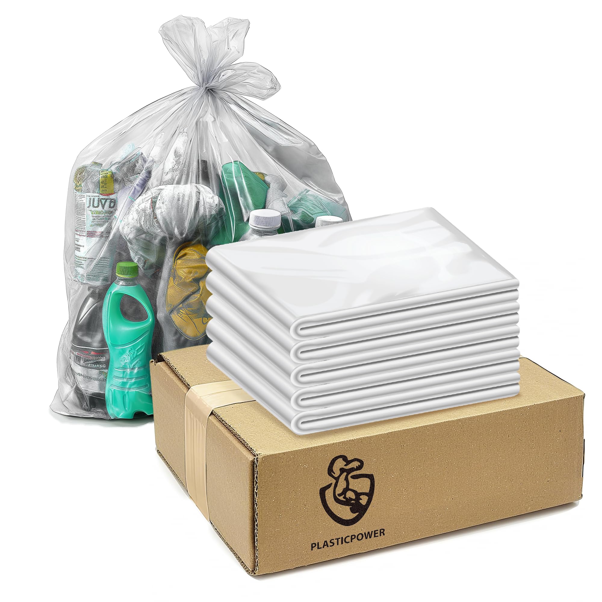 Generic Large 55-60 Gallon Heavy Duty Trash Can Bags|1.5 Mil |Clear Thickened/Plastic Bag-Kitchen&Yard,Building,Outdoor,Hotel, Property-Made in the