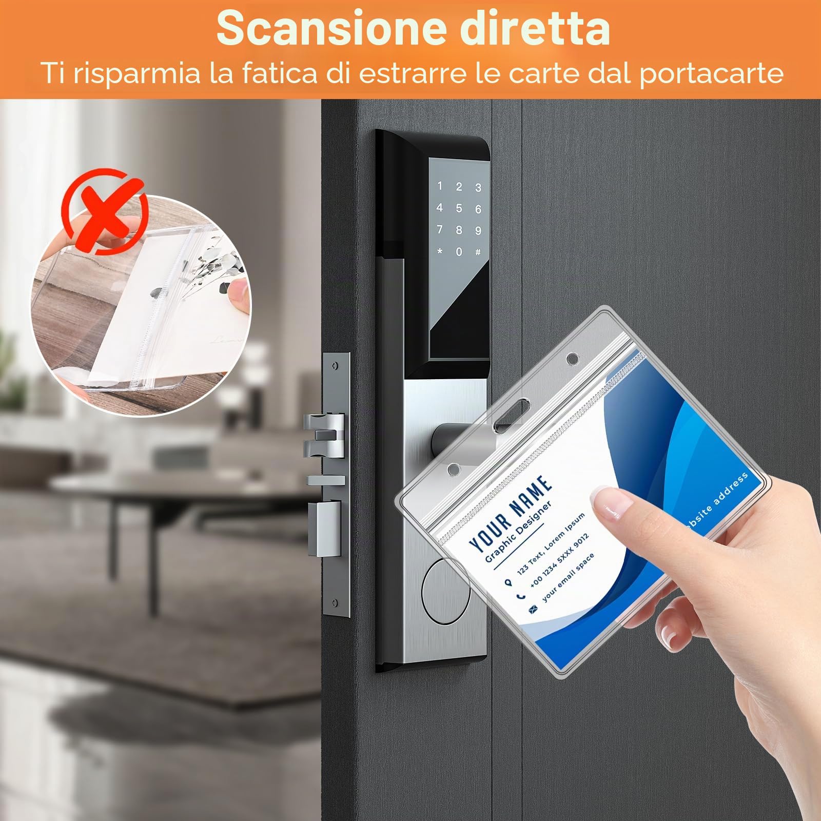 Diealles Shine Portatessere, Confezione da 50 Portatessere con Nastro, Portatessere Impermeabile con Nastro, Portabadge in Pvc Trasparente per Lavoro, Fiera, Scuola